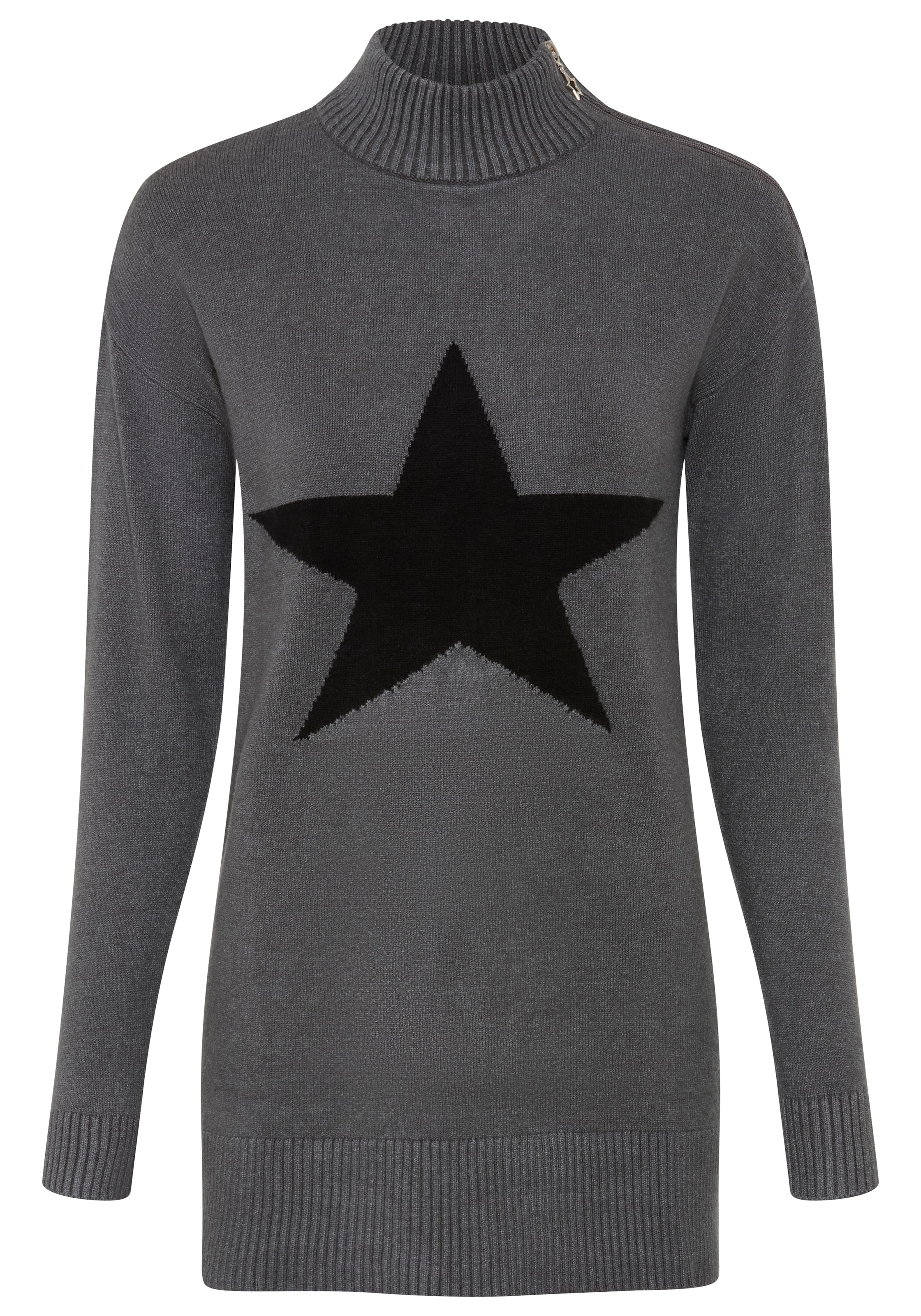 Laura Scott Strickpullover »mit Stehkragen und Reissverschluss, lässig geschnitten« mit Stern-Design