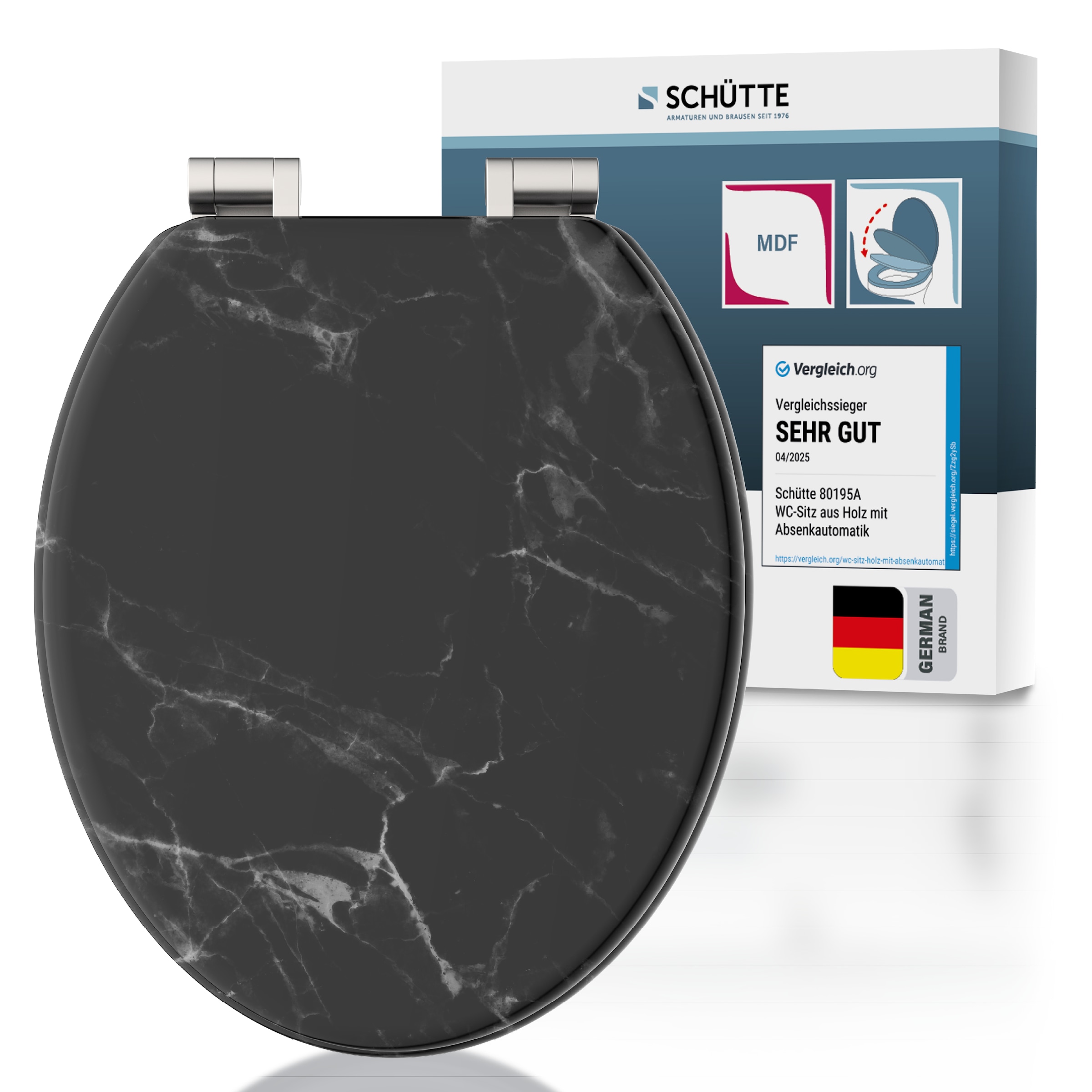 Image of Schütte WC-Sitz "MARMOR BLACK" Toilettendeckel, Absenkautomatik, stabiles MDF, O-Form, Motiv, 175kg
