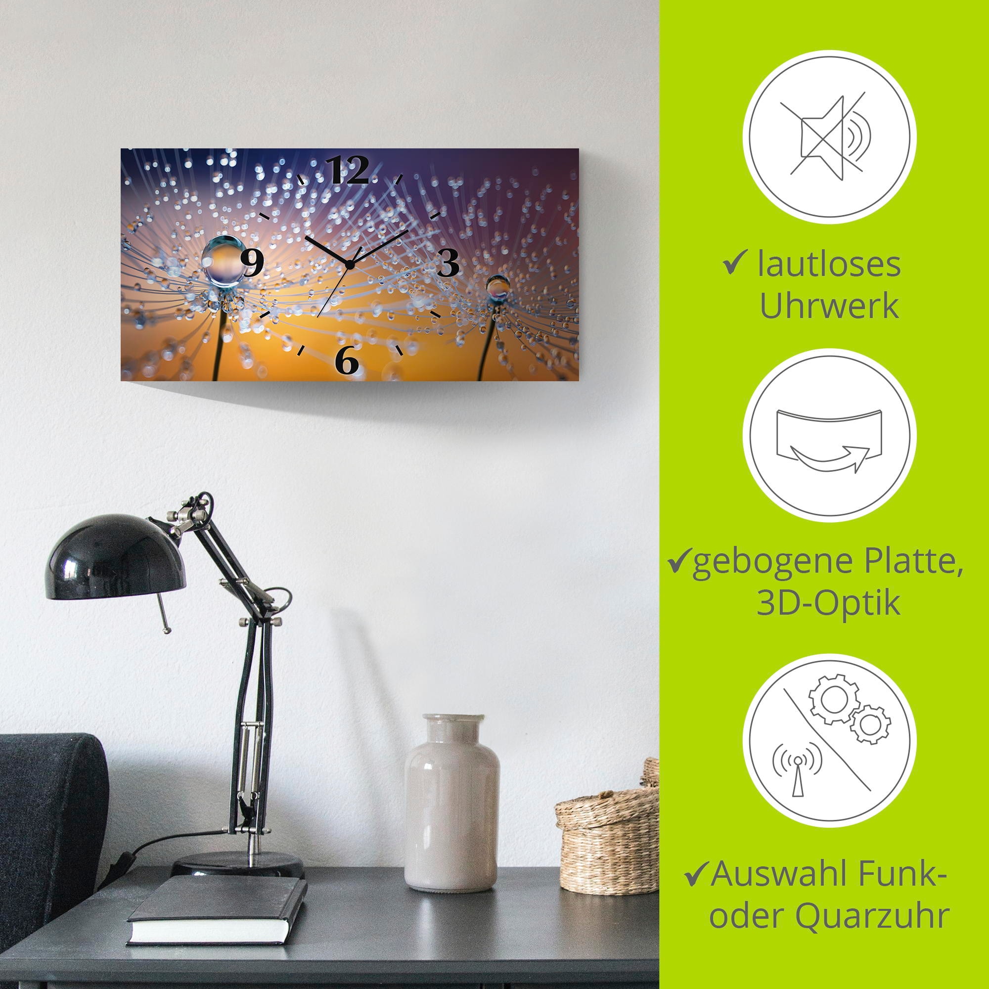 Artland Horloge murale »Pusteblumen Tautropfen« wahlweise mit Quarz- oder Funkuhrwerk, lautlos ohne Tickgeräusche