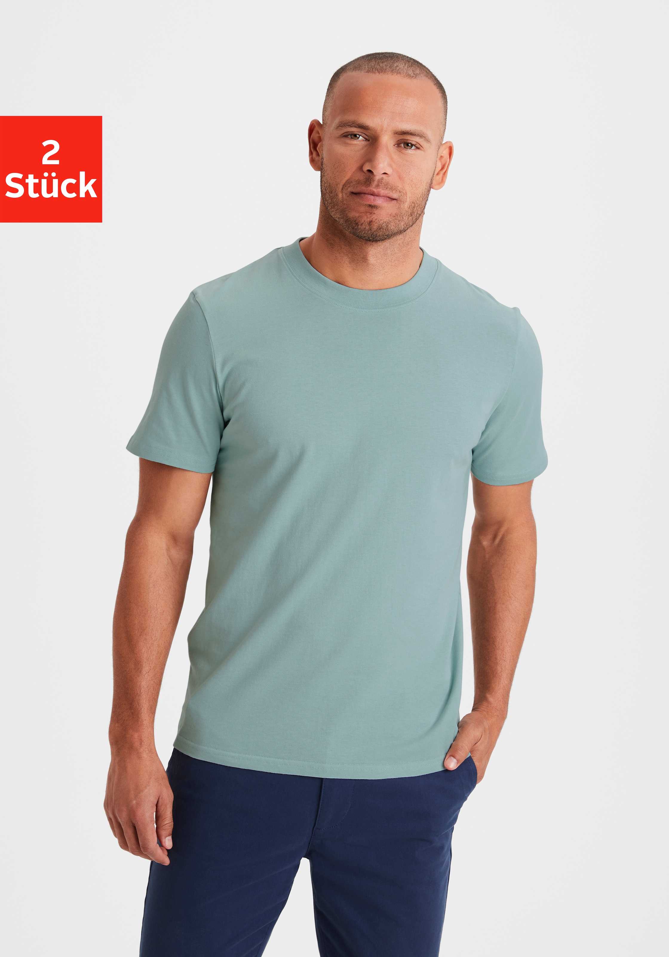 T-Shirt, (2er-Pack), Freizeitshirt mit Kurzarm, Rundhals aus reine Baumwolle