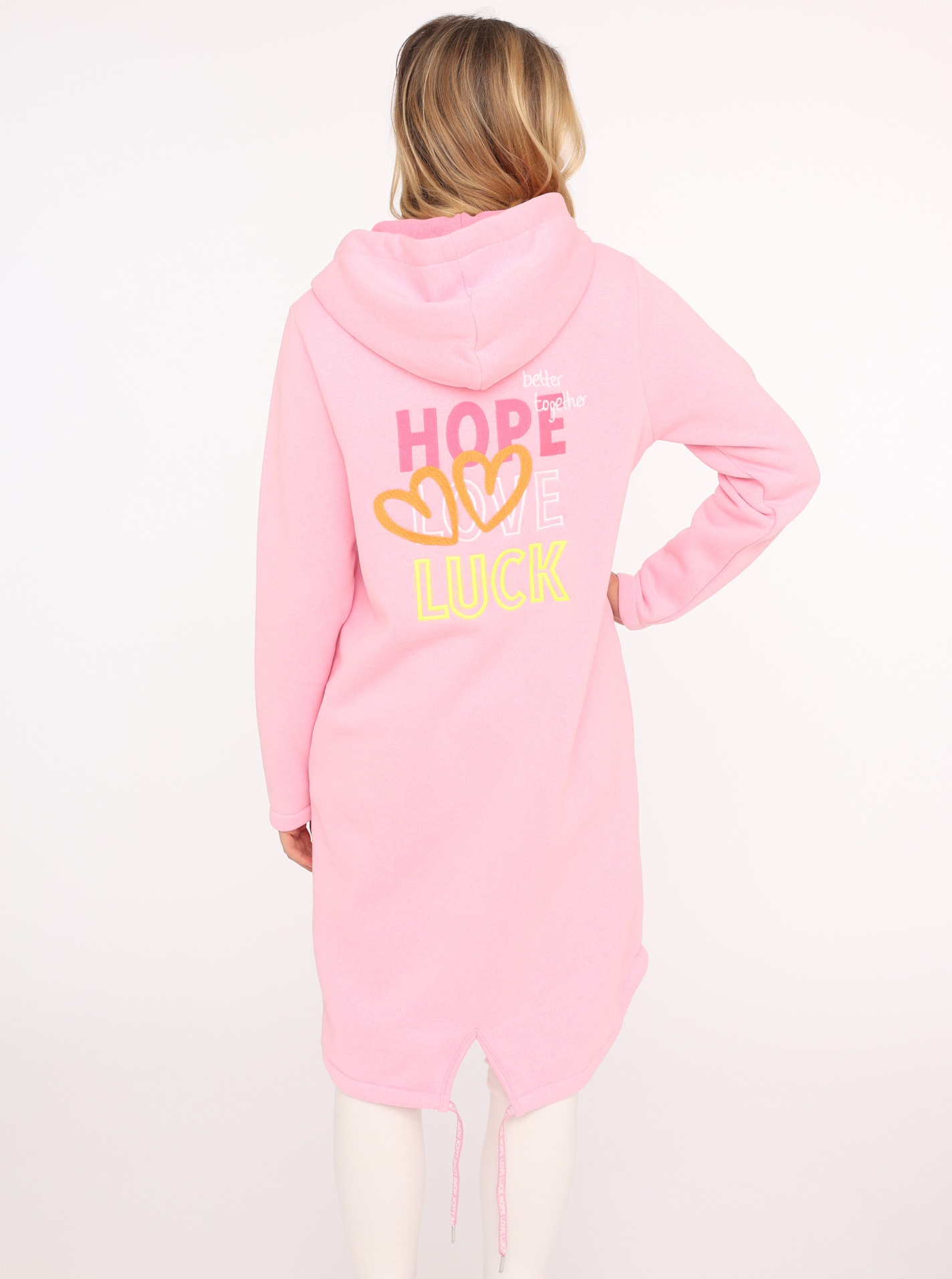 Zwillingsherz Jerseymantel »"Hope Love Luck"«, mit langem Reissverschluss und Seitentaschen