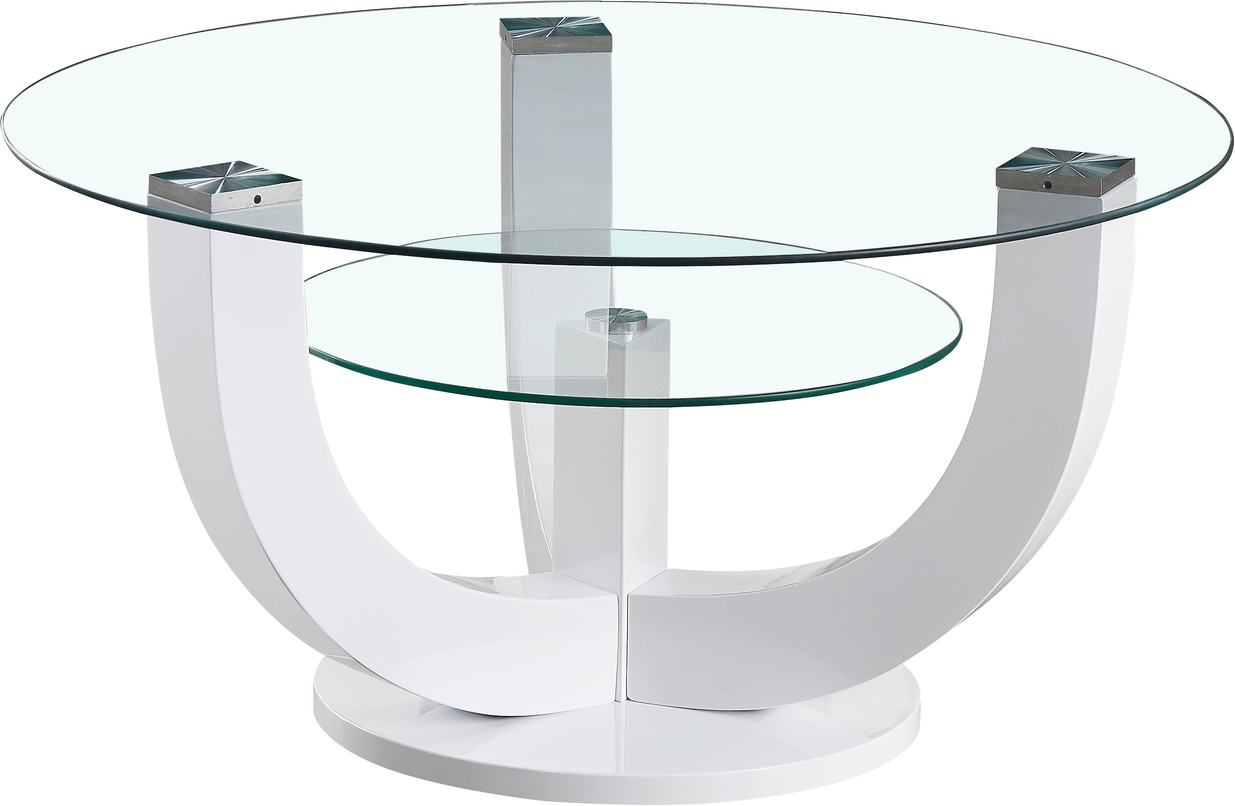 HBZ Couchtisch »Denver, TOPSELLER!«, (Couchtisch), rund mit Glas, Tisch -Gestell weiss hochglanz