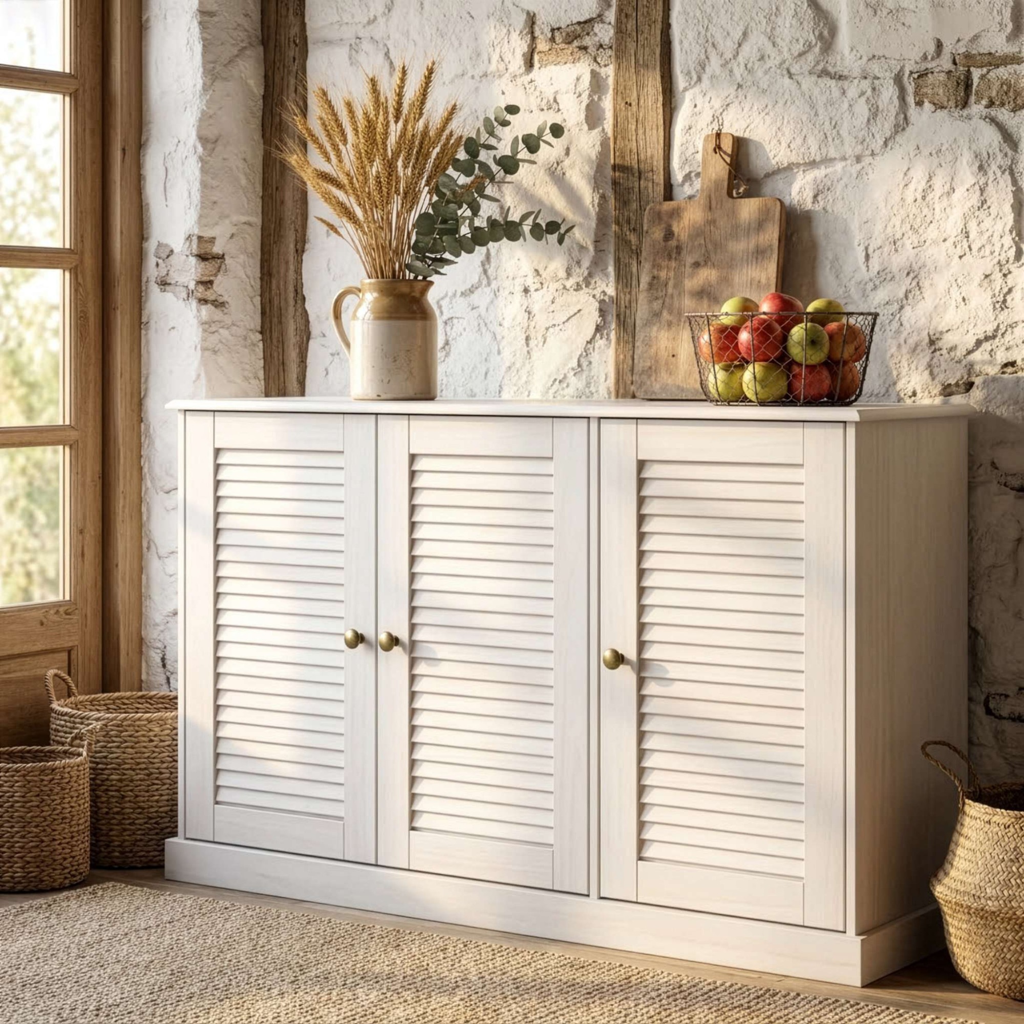 Image of GOODproduct Sideboard "Turia, mit Lamellentüren" Kommode aus massivem Kiefernholz, FSC, Breite 125 cm