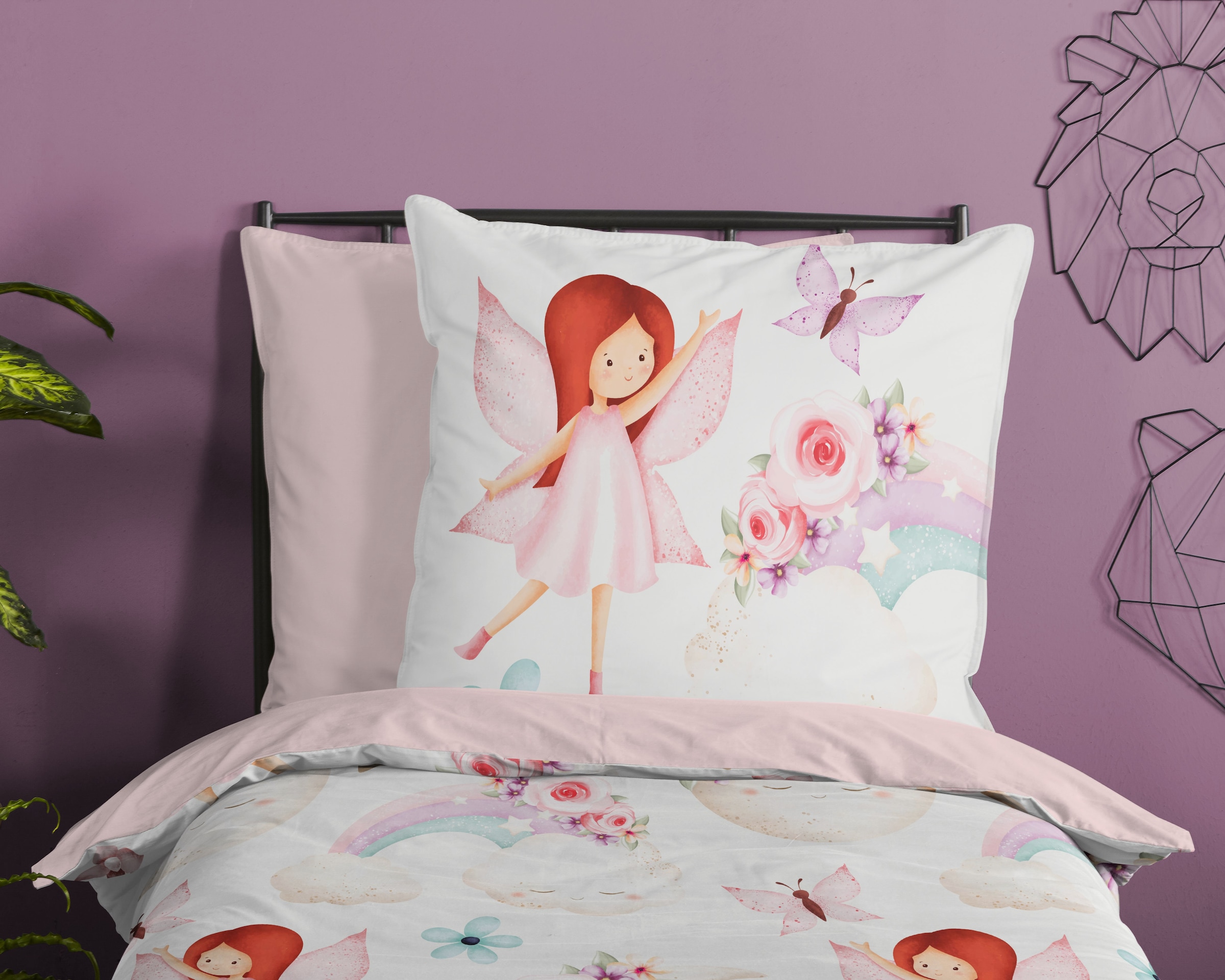 good morning Kinderbettwäsche »Lucia«, Baumwolle, 135x200, Reissverschluss, Wende, Mädchen, Fee, Weiss, Rosa