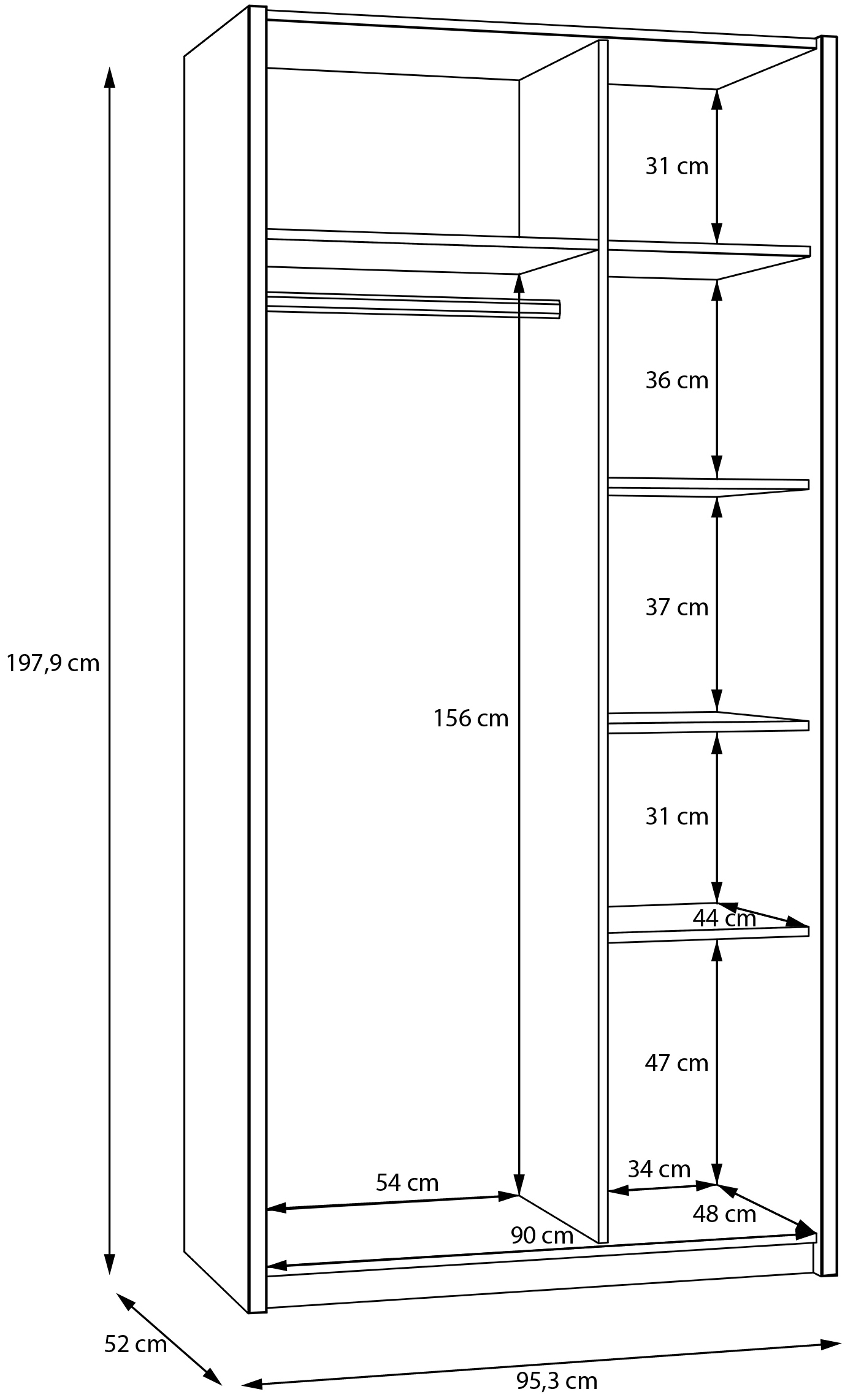 FORTE Armoire vestiaire »Oak Squere, Schrank, Stauraum, Kleiderstange inklusive« L/H/P env. 95,3x197,9x52 cm,  L/H/P 95,3/197,9/52cm 2 portes