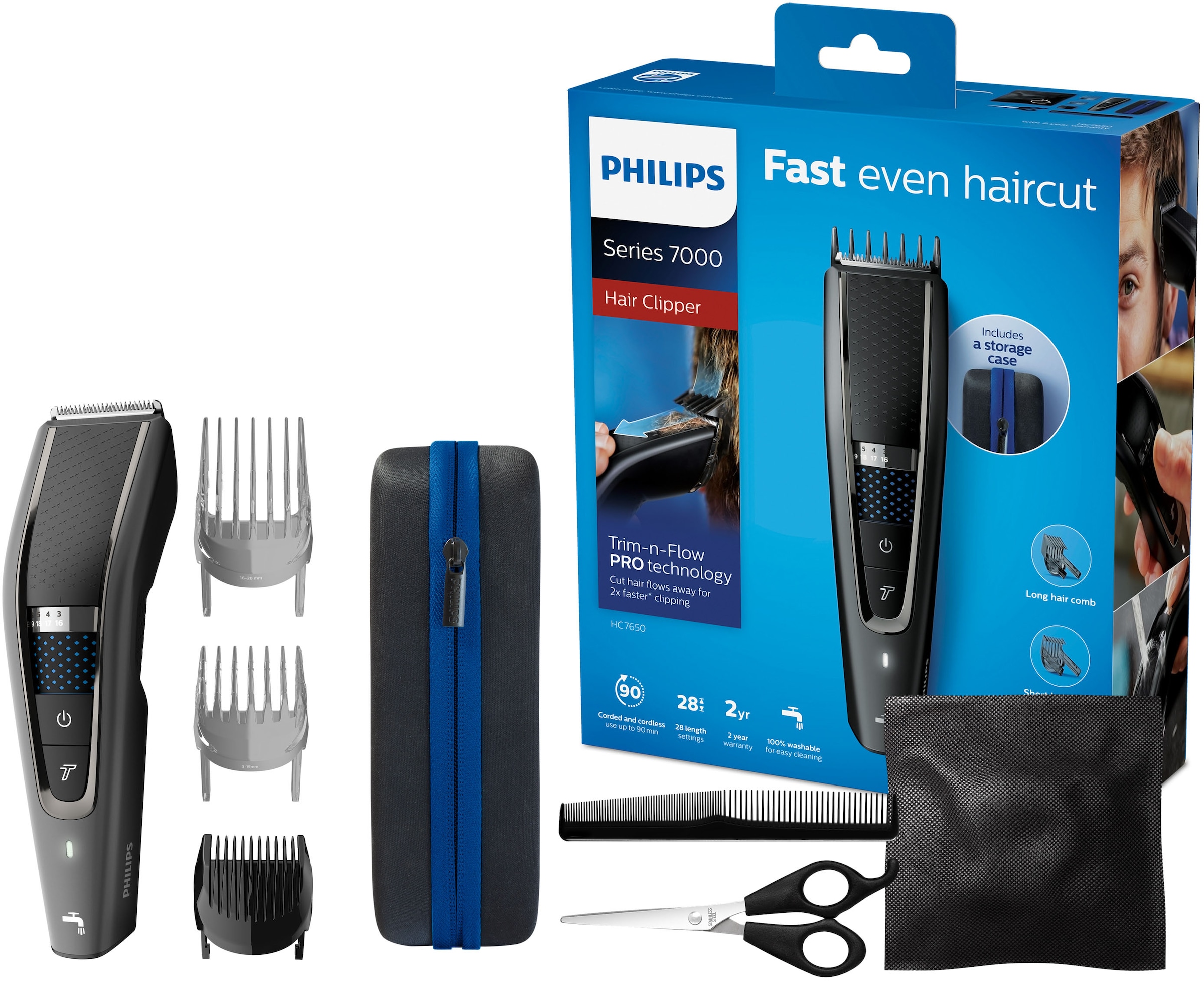 Image of Philips Haarschneider "Series 7000 HC7650/15" 3 Aufsätze inklusive Friseur-Set, Trim-n-Flow Pro