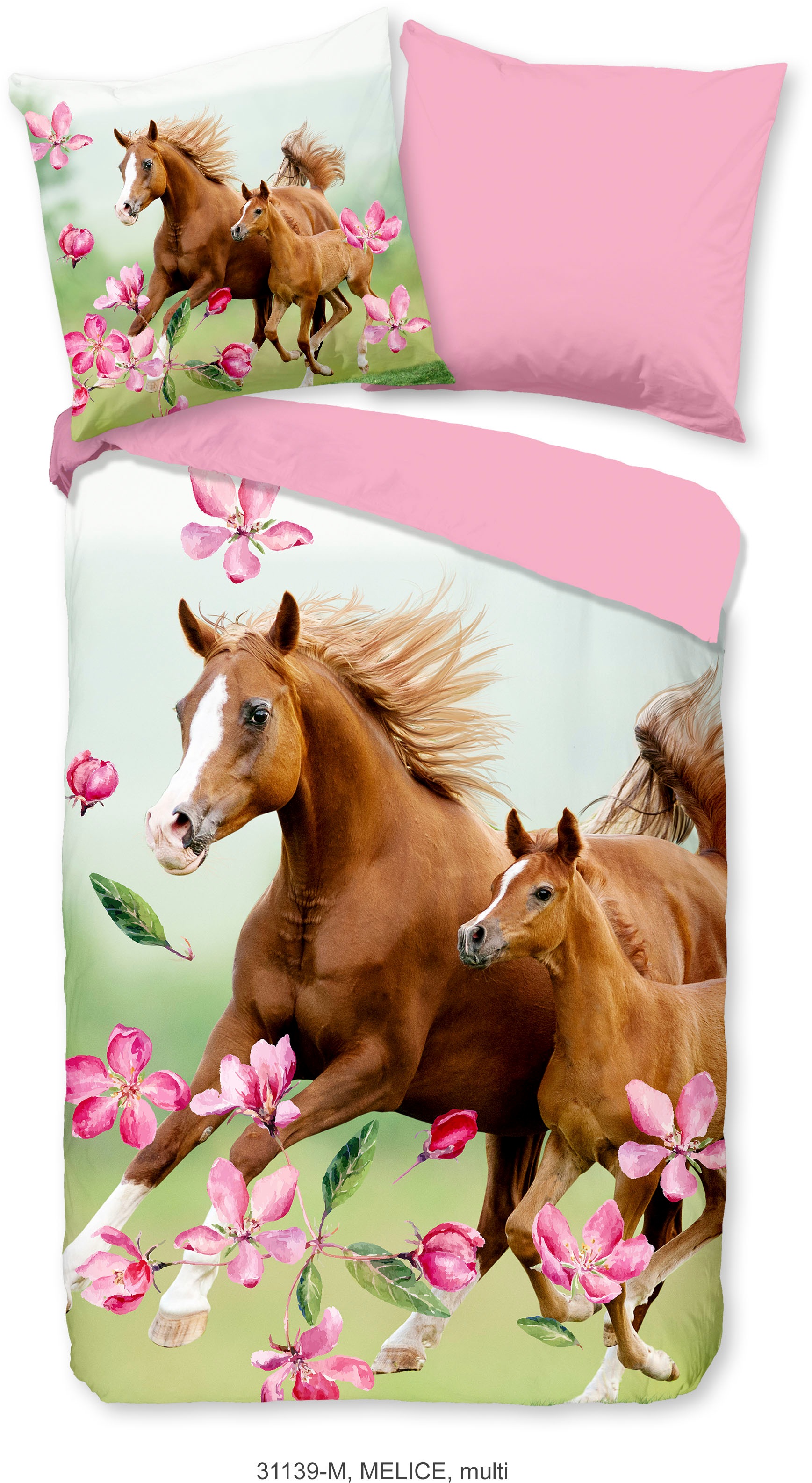 PURE luxury collection Kinderbettwäsche »Melice«, Mikrofaser, 135x200, Pflegeleicht, Reissverschluss, Wende, Kind, Pferd
