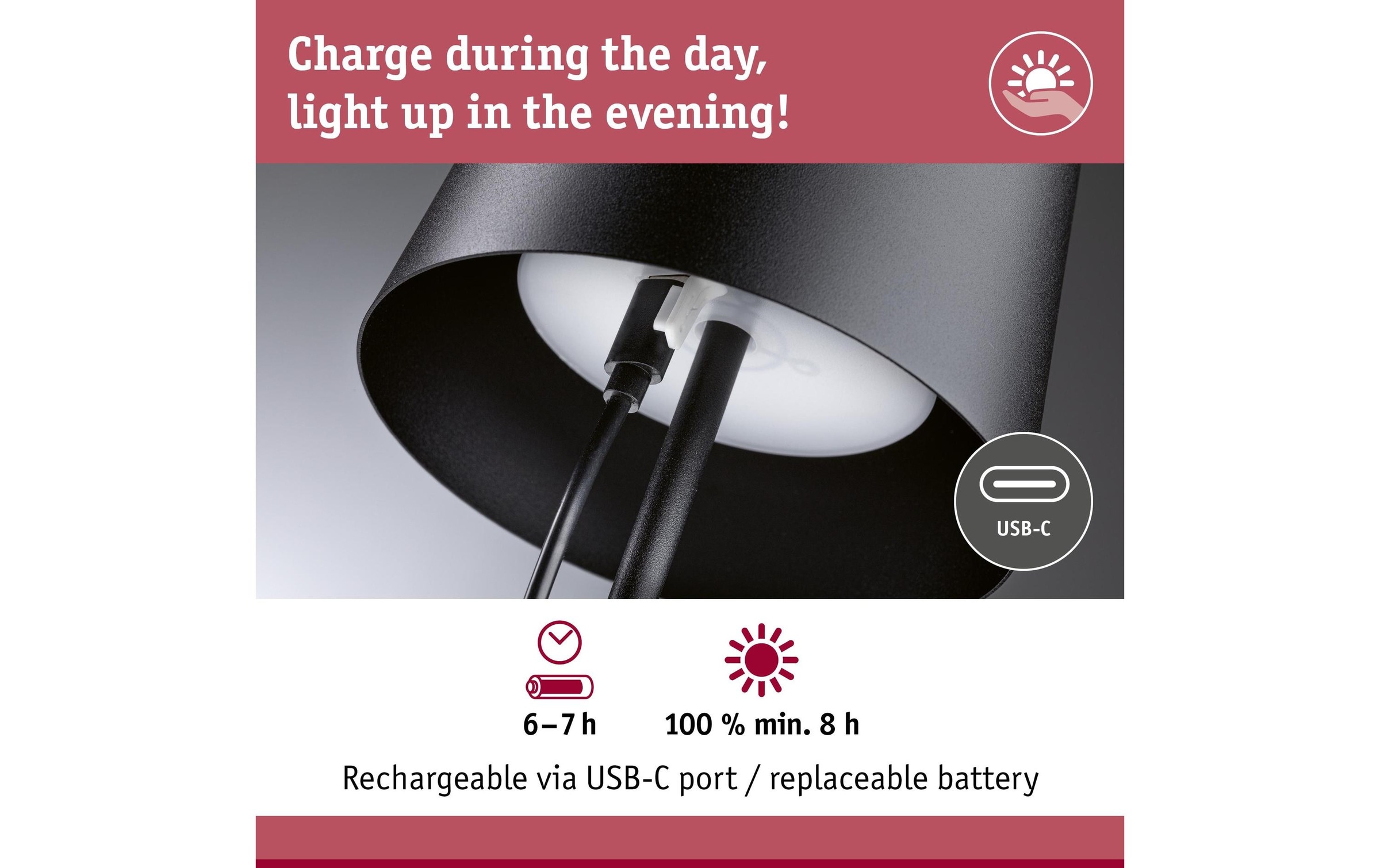 Paulmann Lampe de table extérieure LED »Akkuleuchte Gilo IP44 dimmbar« 1 cuis