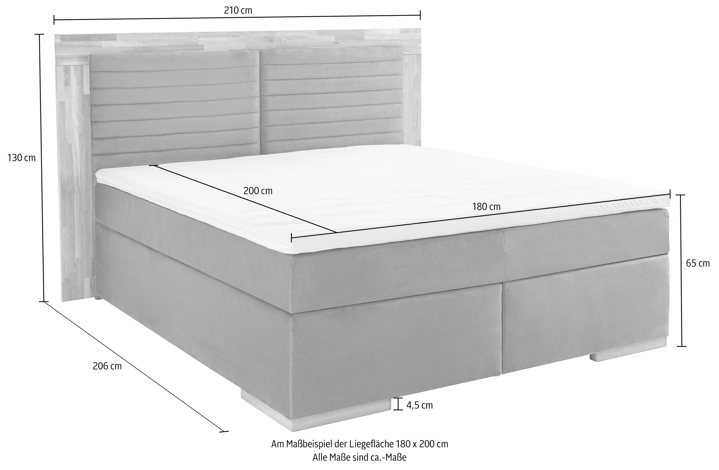 Places of Style Boxspringbett »Cup«, mit LED-Beleuchtung, Massivholzrahmen und Topper, in 2 Härtegraden