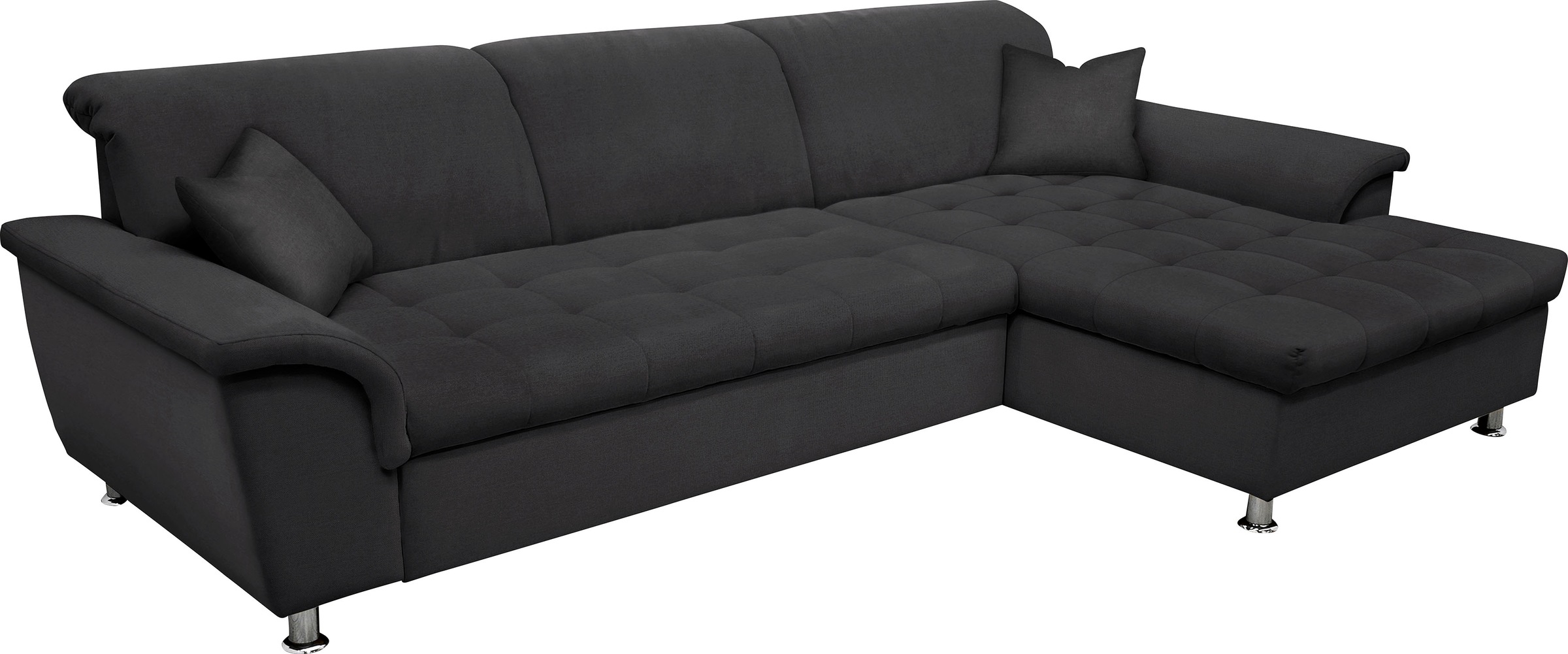 Image of DOMO collection Ecksofa "FRANZI 278x162 cm, belastbar bis 140 kg/Sitz, L-Form, bequem" Flachgewebe, graphite