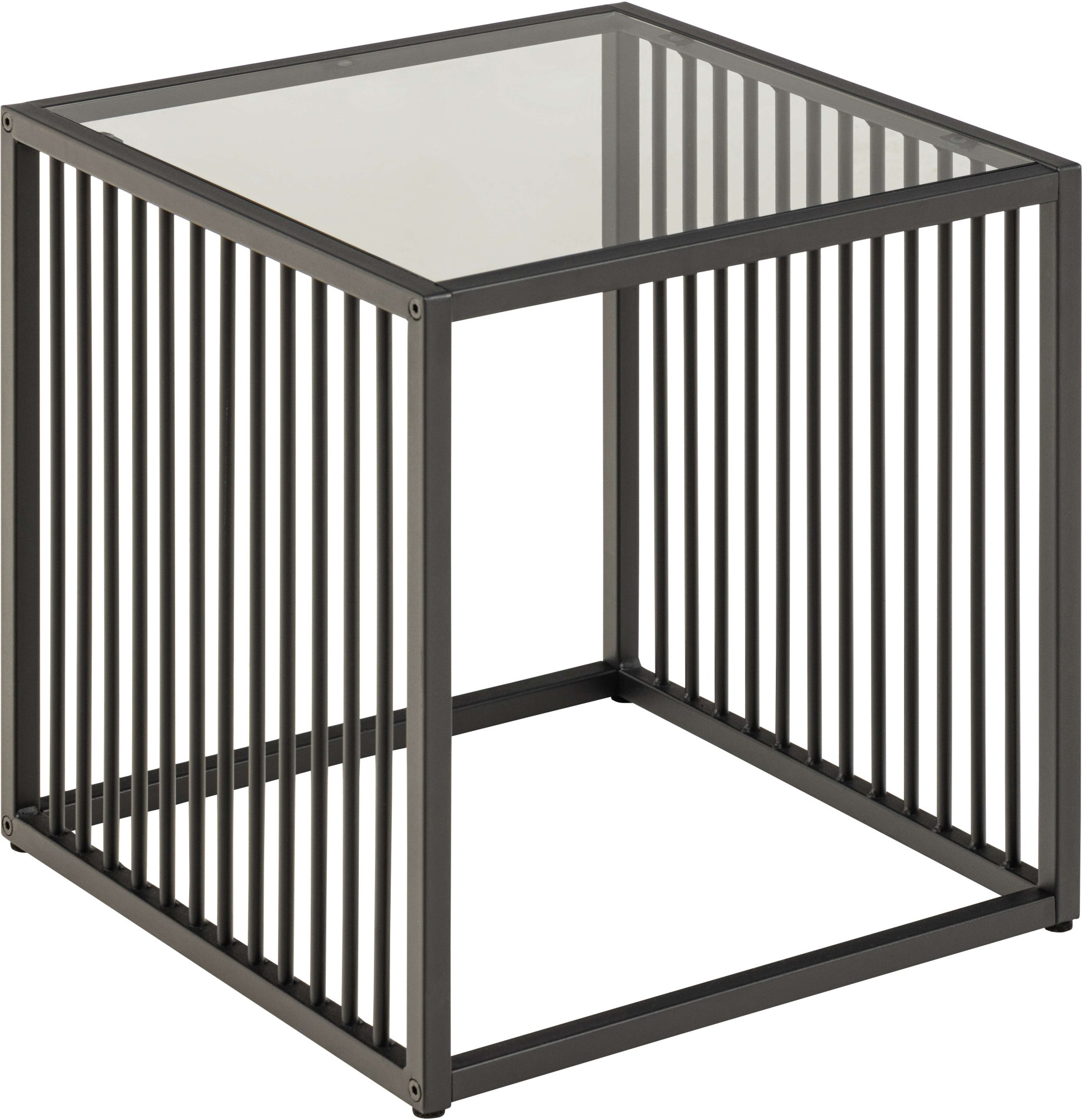Image of ACTONA GROUP Beistelltisch "Strington, robuster Ecktisch im skandinavischem Design, robust" Ecktisch, Glas, pflegeleicht, vertikalen Metalllamellen, H: 63 cm