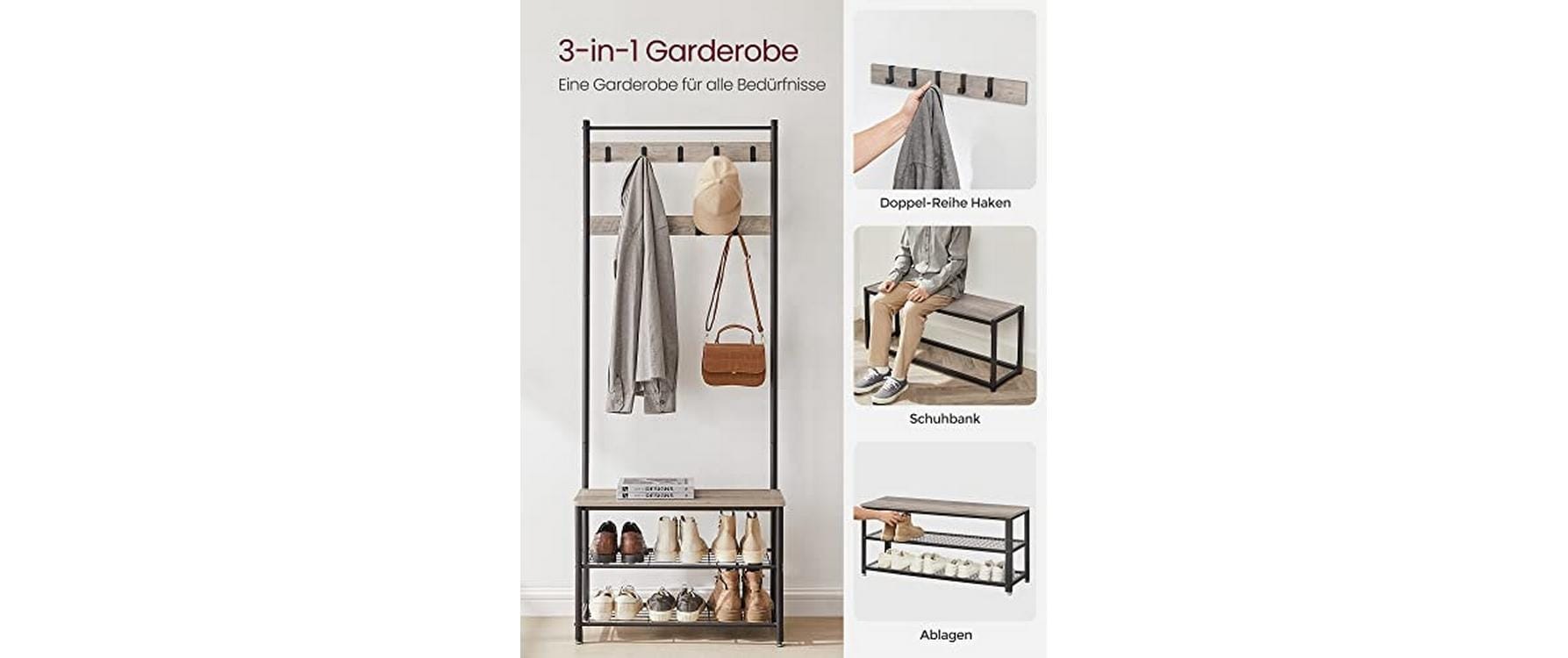 VASAGLE Garderobenständer »70 x 175 x 32 cm, Braun/Schwarz«