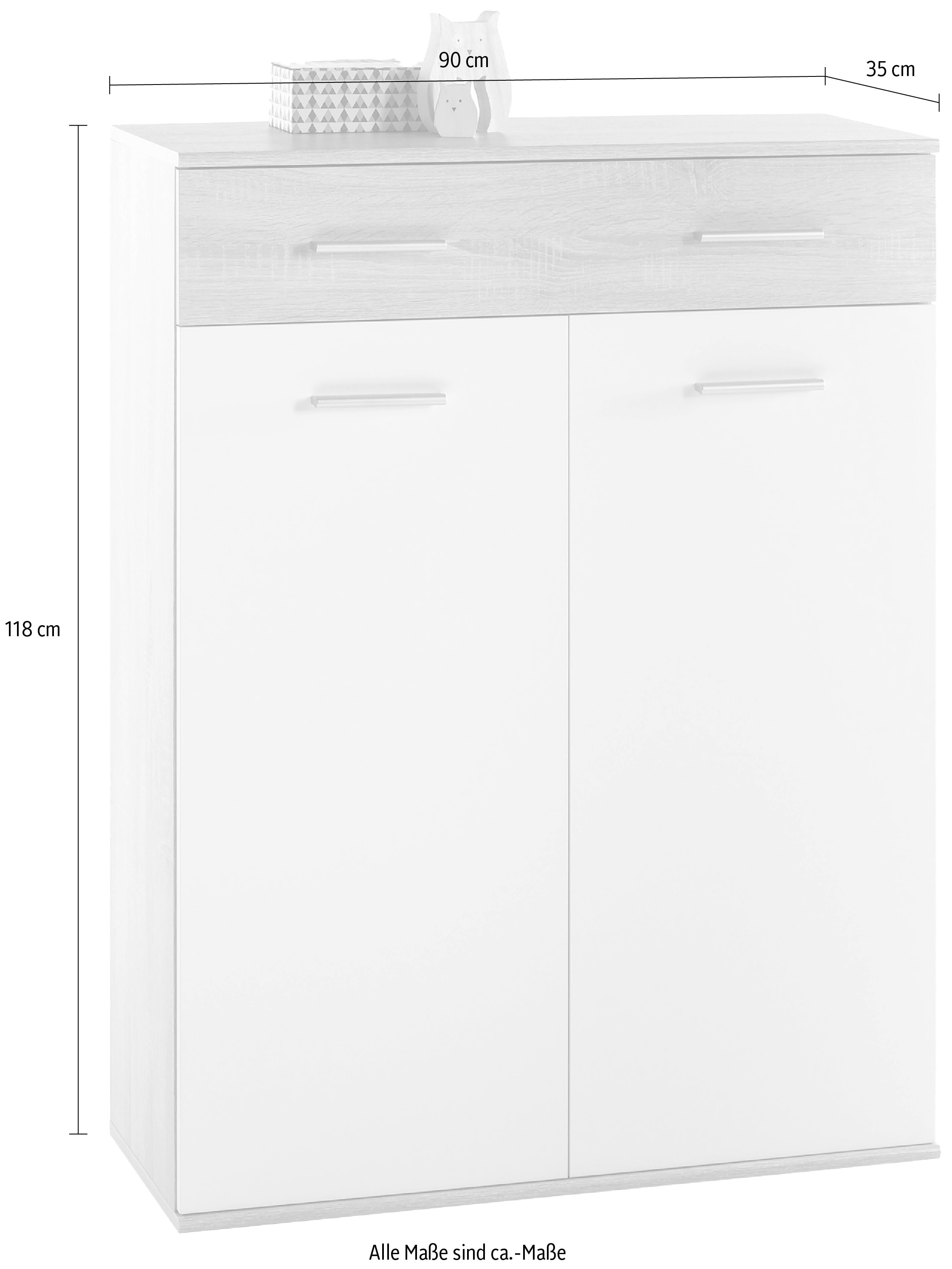 HBZ Schuhschrank »Manolo weiss matt, BxHxT 90x118x35 cm«, (1 St.), Mit 2 Türen, 1 Schubkasten mit 2 Einteilungen, 6 Einlegeböden