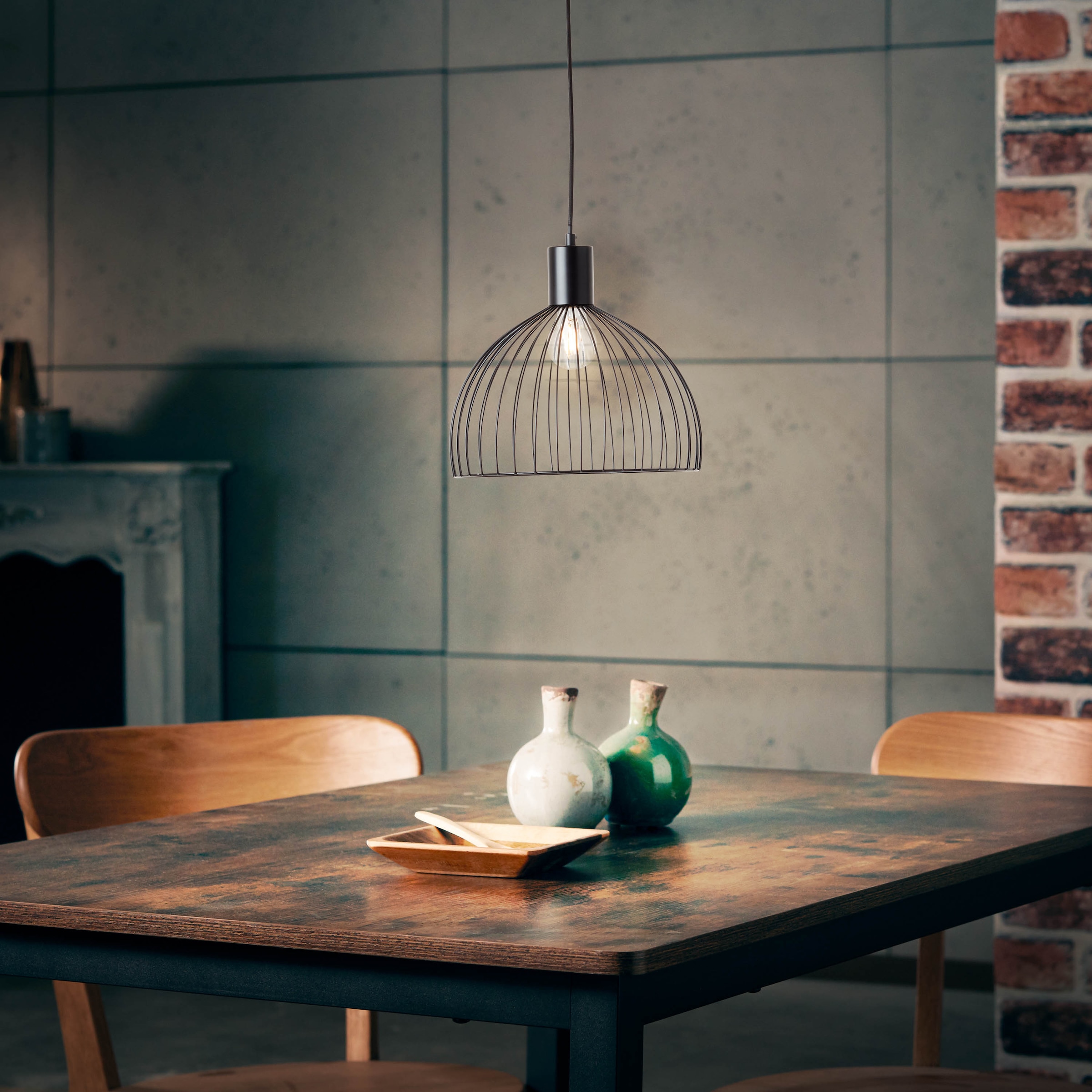 Brilliant Pendelleuchte »Blacky«, 1 flammig, Leuchtmittel E27 | ohne Leuchtmittel, im Retro Look, 132,5 cm Höhe, Ø 30 cm, E27, Metall, schwarz matt