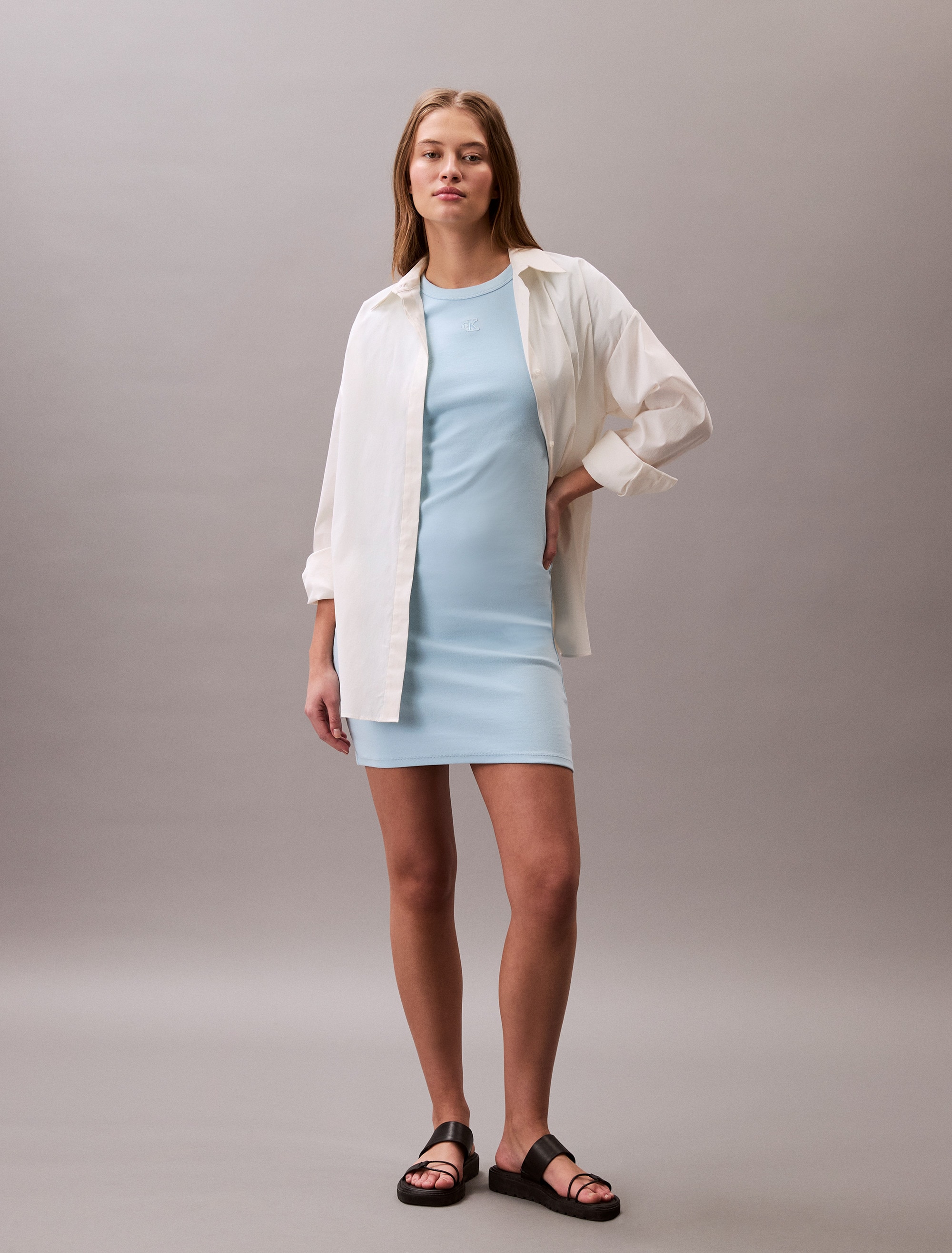 Calvin Klein Jeans Robe en jersey »SS CTN CNTR 1X1 RB S« Mit Rundhalsausschnitt