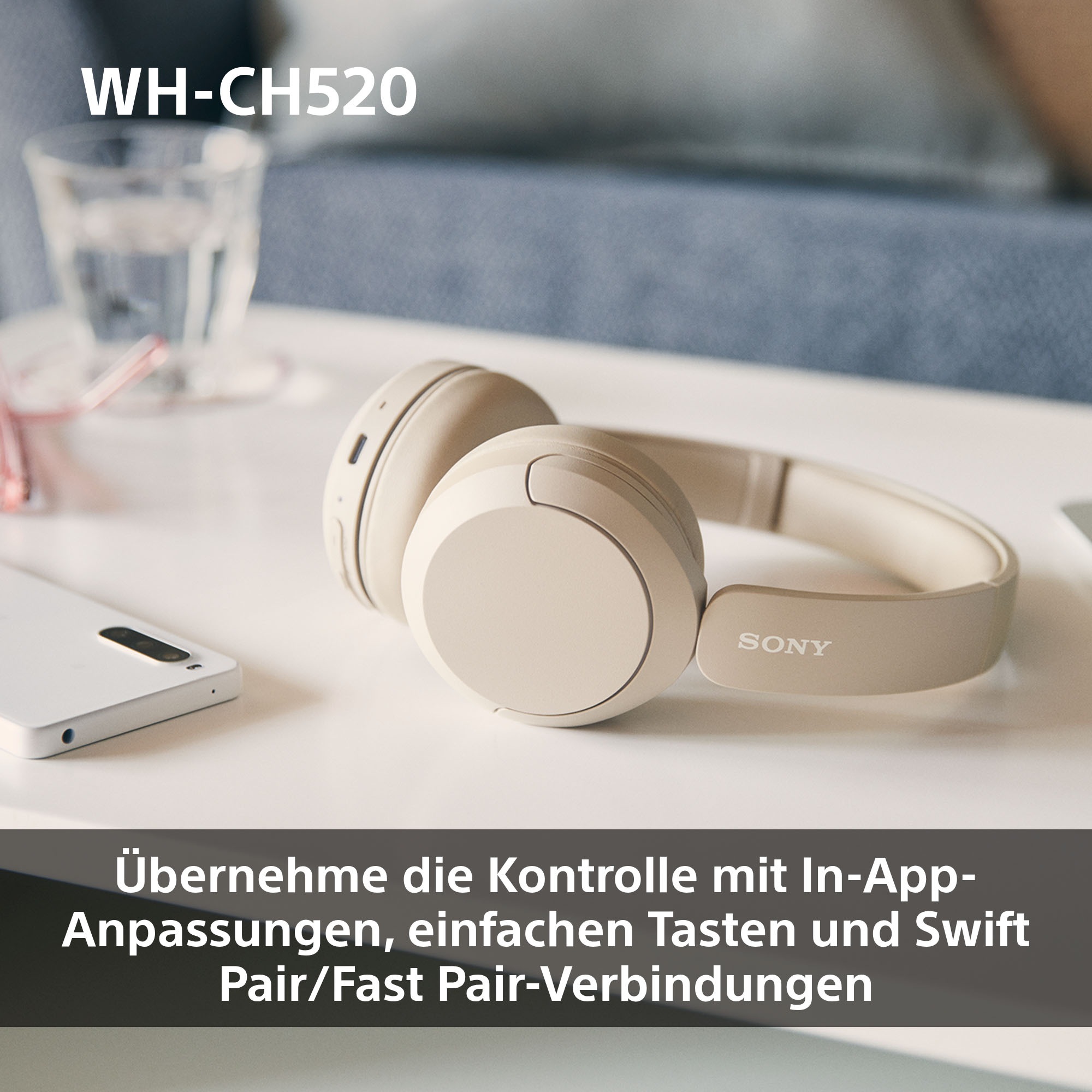 Sony Casque supra-auriculaire »WHCH520« commande vocale | compatible avec Siri | fonction mains libres | réduction du bruit autonomie max. batterie 200 h (veille)