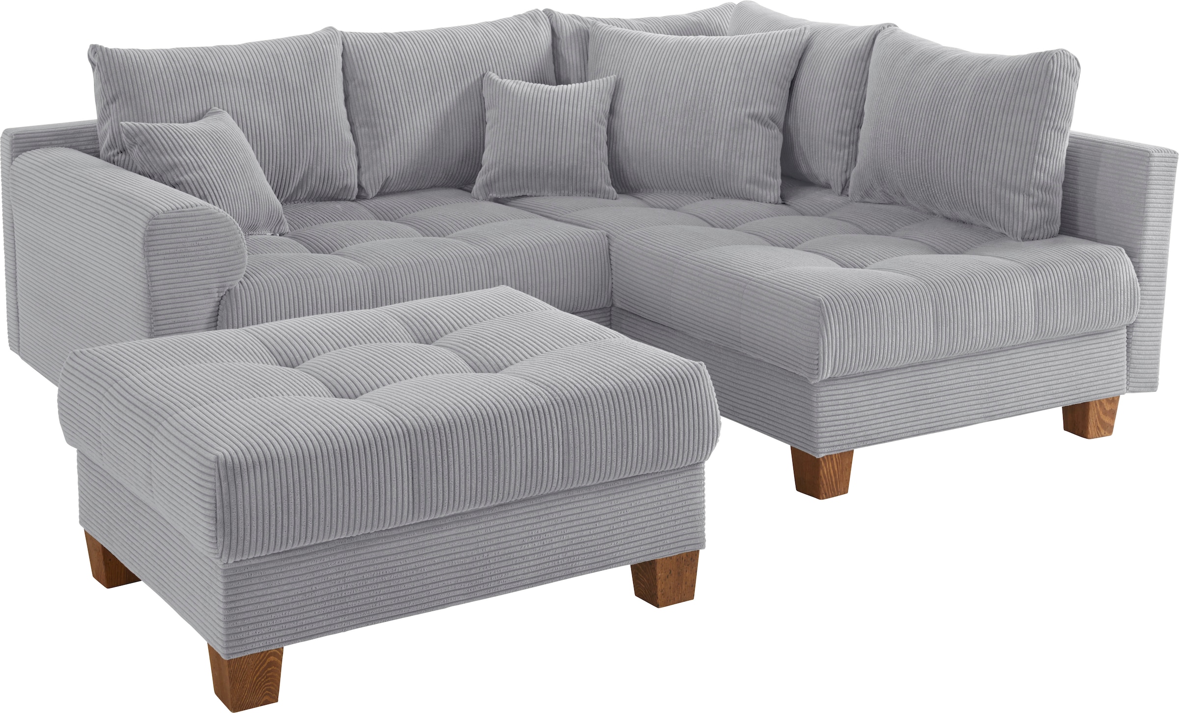 Home affaire Canapé d'angle »Rice L-Form, B: 216 cm« Set: Sofa & Hocker, mit 3 Zierkissen, Federkern