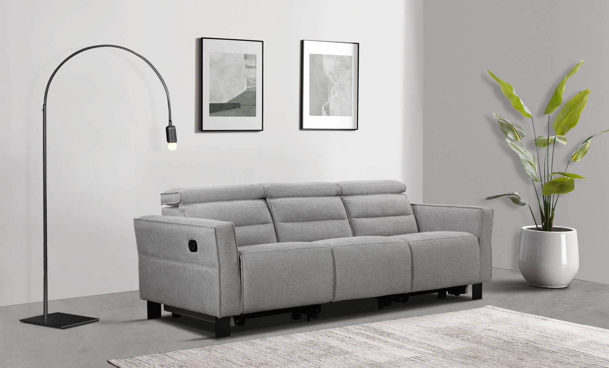 GOODproduct 3-places »Carpari Webstoff, 224 cm, man./elektr. Relaxfunktion« (USB A/C), ainsi que réglage de la tête