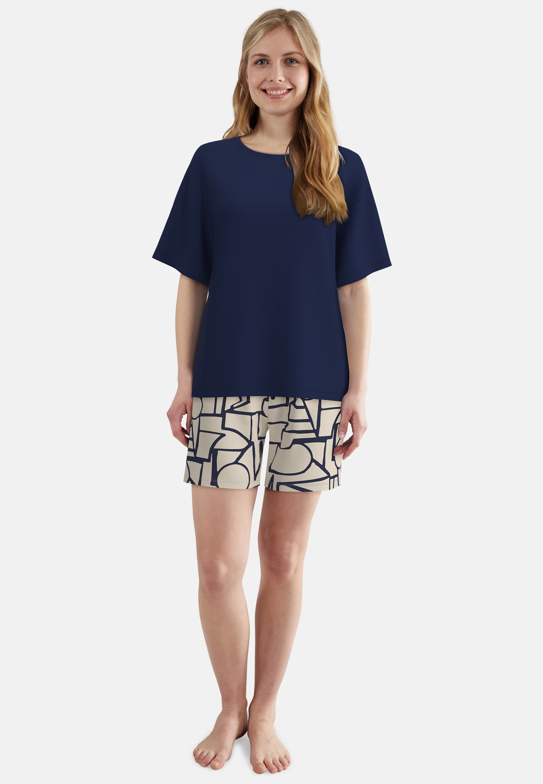 Image of TOM TAILOR Shorty Halbarm, mit Muster, Rundhalsausschnitt, Viskosemix