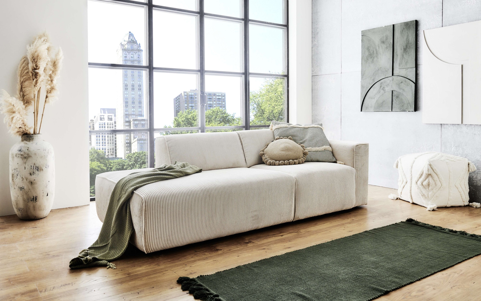 Image of Home affaire 2-Sitzer "Noord mit Kedernaht, Breite 227 cm" Cord, Struktur, Webstoff, mit Wellenunterfederung, Massivholzrahmen