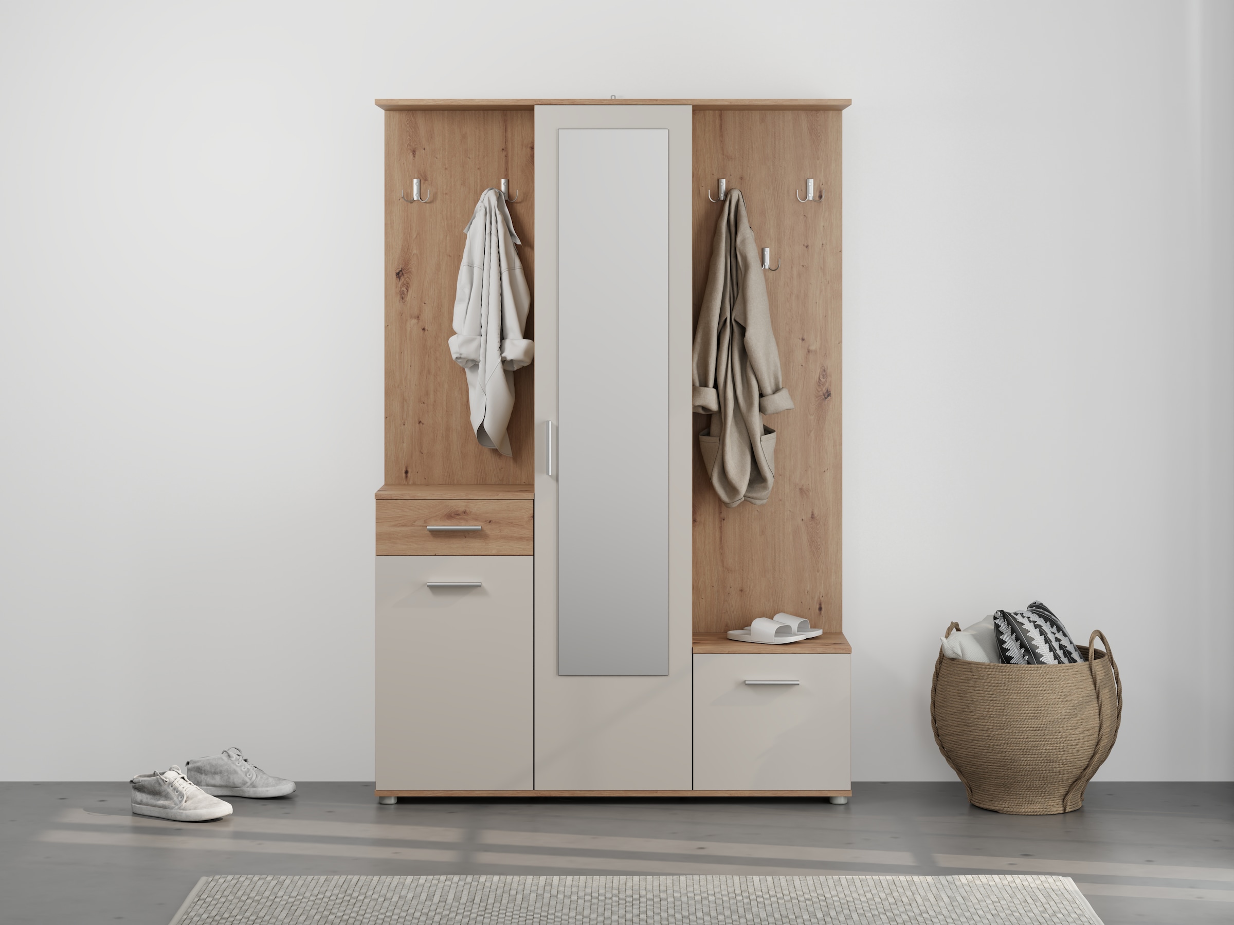 Image of GOODproduct Kompaktgarderobe "Martin Flurgarderobe, Dielenschrank, Flurmöbel, Breite 134 cm" Schuhschrank, mit Spiegel, in modernen Farben, mit 10 Haken
