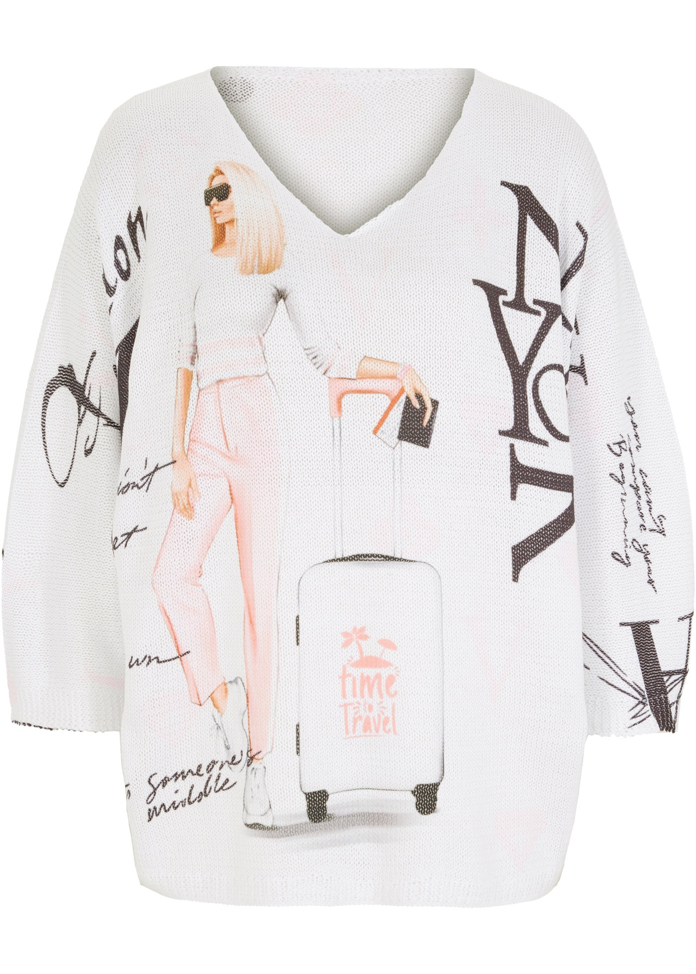 bonprix Strickpullover aus Polyester, 3/4-Ärmel, für Frühling und Sommer, lockere Passform