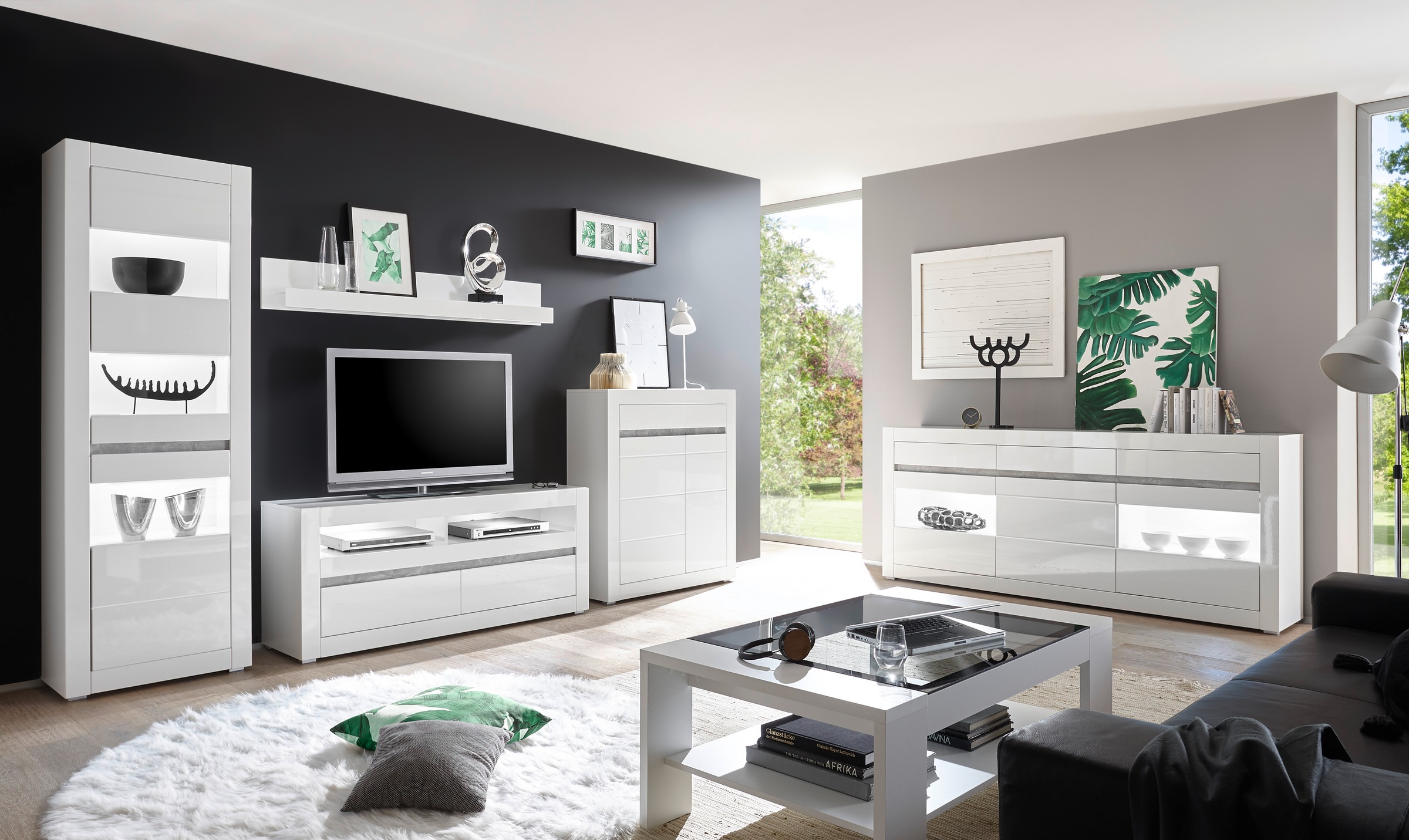 INOSIGN Wohnwand »Carat«, (Set, 4 St.), wird jeweils mit zwei Leisten angeliefert, 1 x grau, 1 x weiss