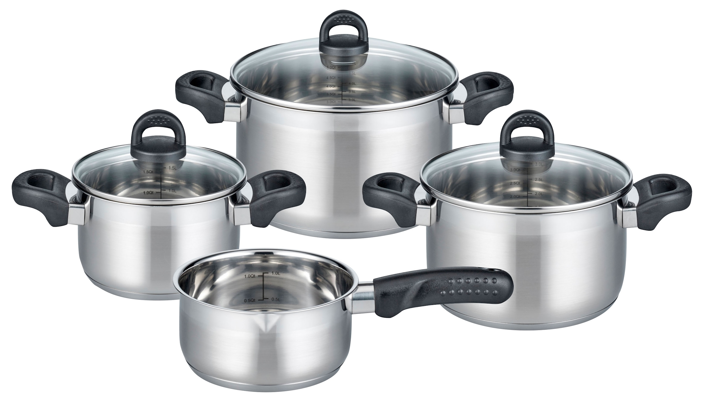 Elo Basic Set de casseroles »Turmalin« Ensemble, je 1 Fleischtopf Ø 16/20/24 cm, 1x Stielkasserolle Ø 16 cm, 7 cuis tlg. Acier inoxydable 18/10