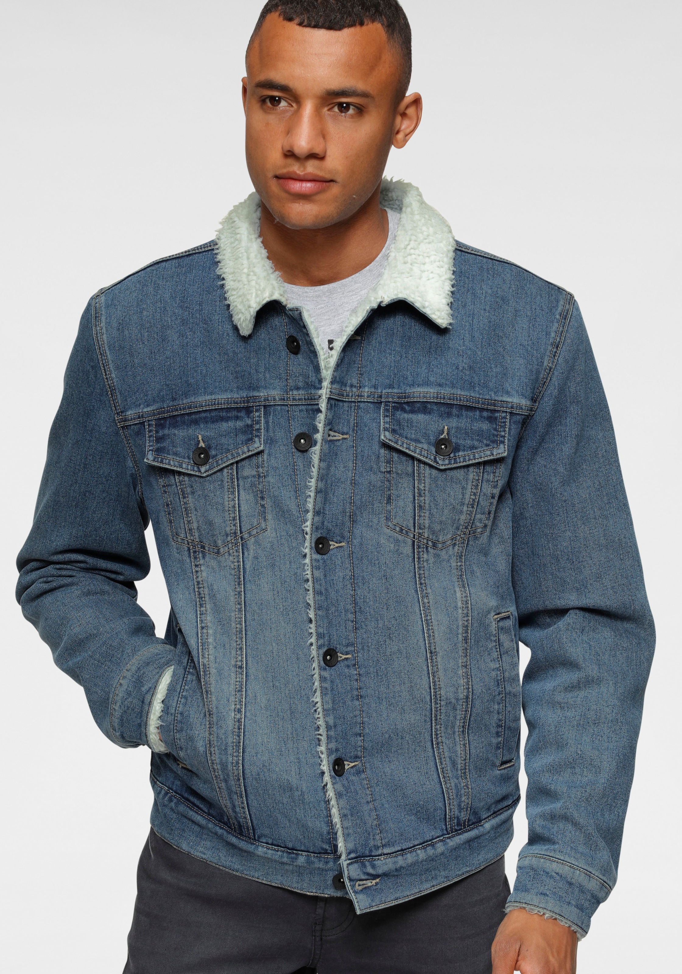 Image of H.I.S Jeansjacke, mit Fellimitat bei Ackermann Versand Schweiz