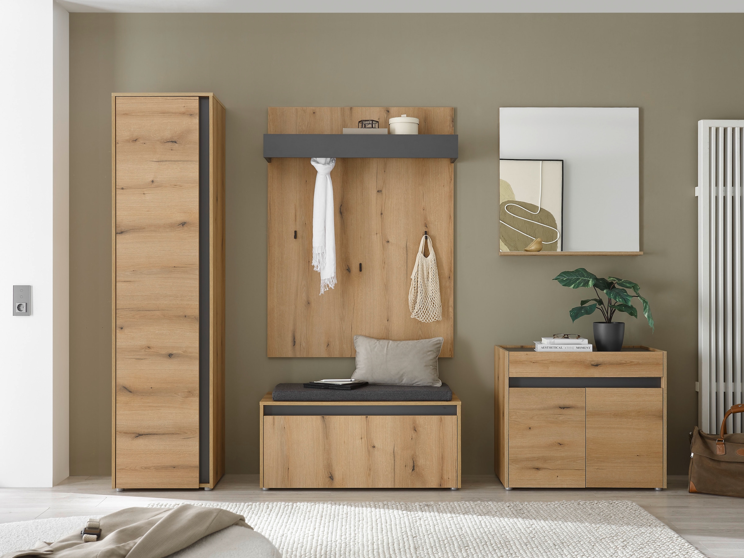 Home affaire Garderobenspiegel »Giron/City, Spiegel in drei Farben, modernes Design« universell einsetzbar, mit Ablagefläche, eckig, 75 cm breit