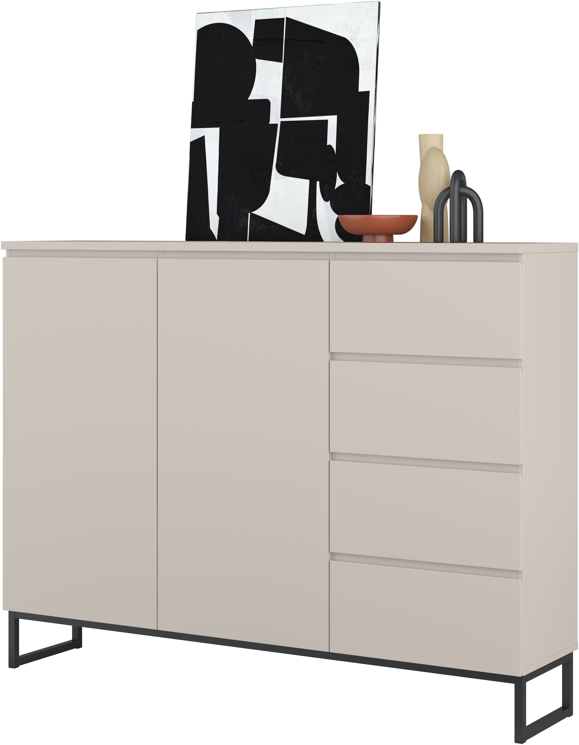 GOODproduct Sideboard »Modo II, Breite 150 cm, moderne grifflose Kommode 2Türen/4 SK« Schubladenschrank viel Stauraum, Einlegeböden verstellbar, Metallkufen