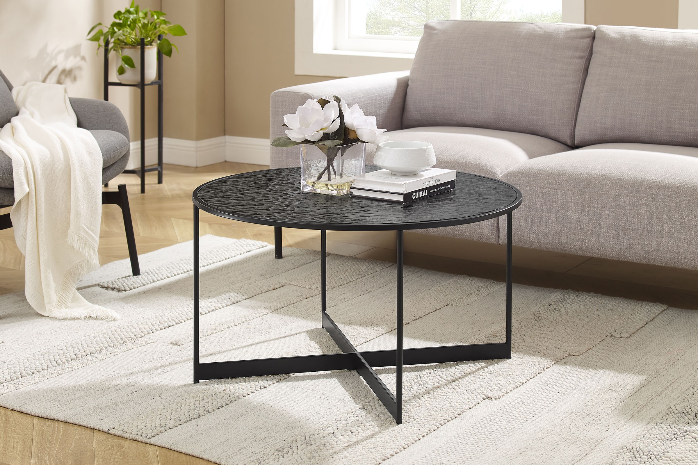 Image of SalesFever Couchtisch "Coffeetable Wohnzimmerhtisch für stylisches Wohnambiente" 1 Stk. tlg. Glasplatte mit Strukturoptik