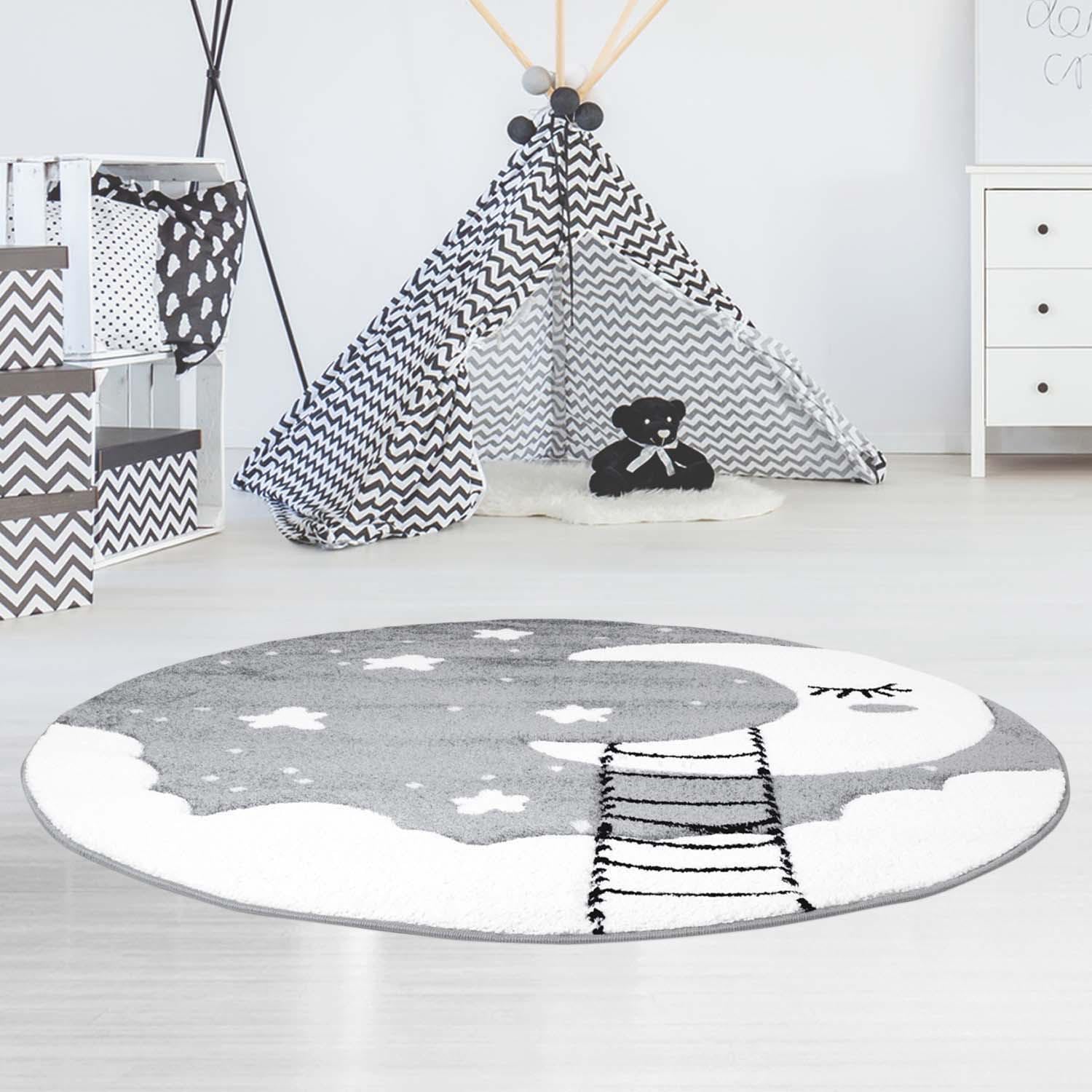 Carpet City Tapis pour enfants »Bueno Kids 1314« Rond 13 mm Höhe Spielteppich, Mond, 3D-Effekt, Weicher Flor, Pflegeleicht