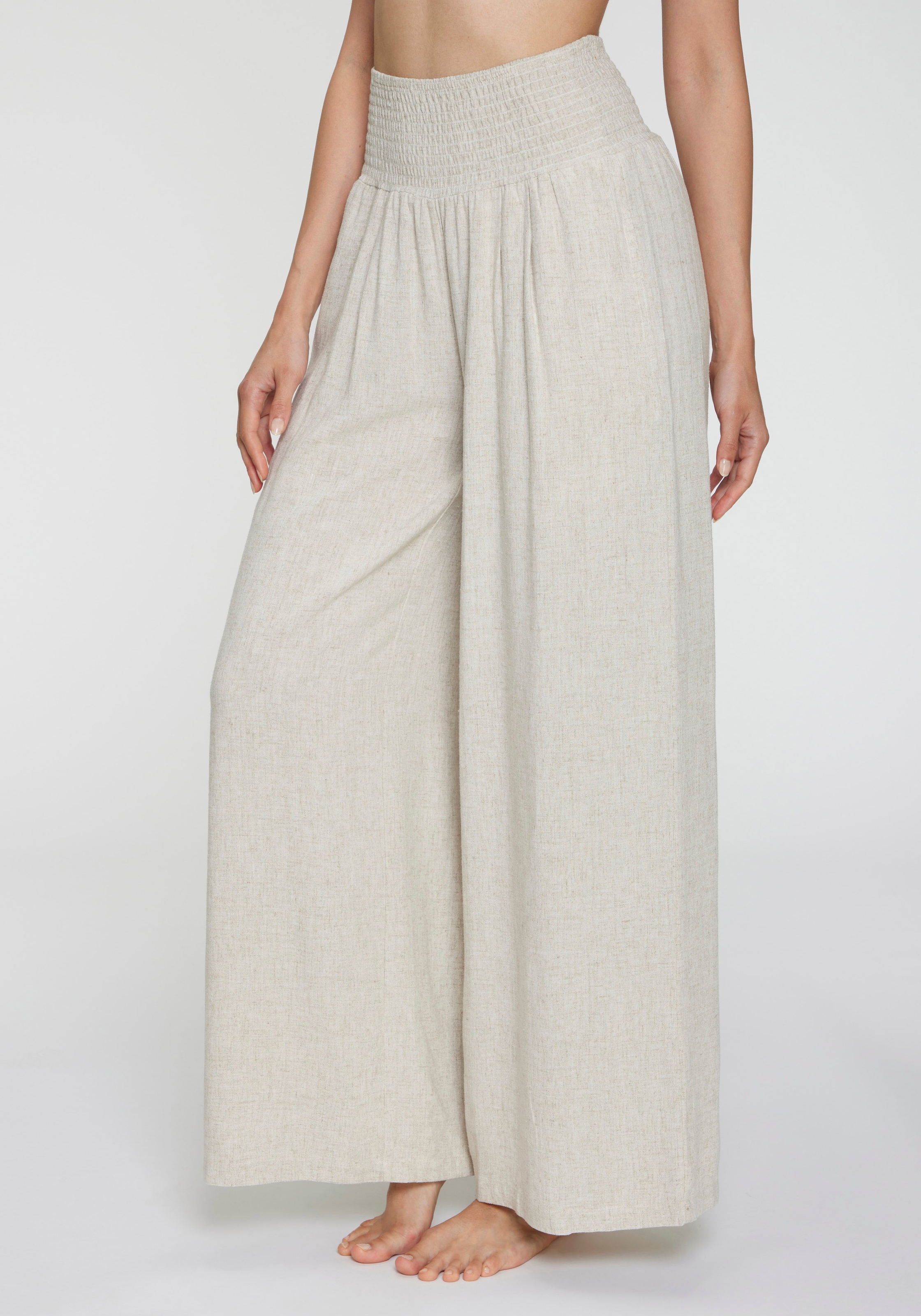 Image of French Connection Leinenhose "mit hohem Smokbund" weite Palazzohose für den Sommer, lockere Schlupfhose, Strandhose