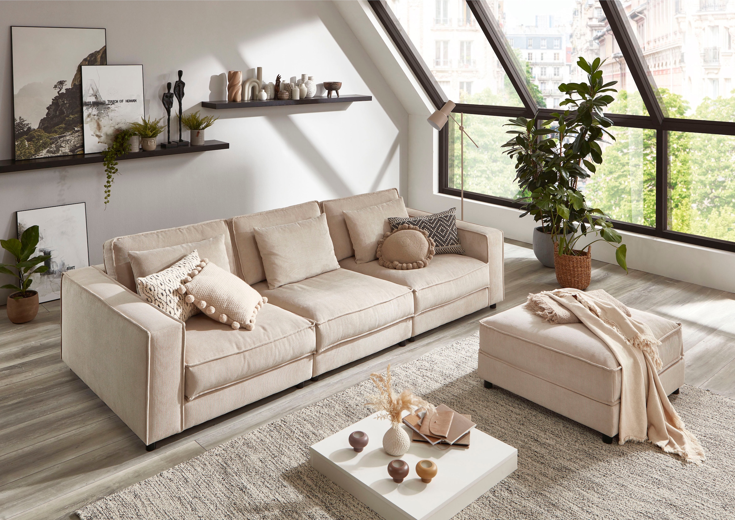 Image of ATLANTIC home collection 3-Sitzer "Valan" XXL-Sitzfläche, mit Cord-Bezug, frei stellbar, mit Wellenunterfederung