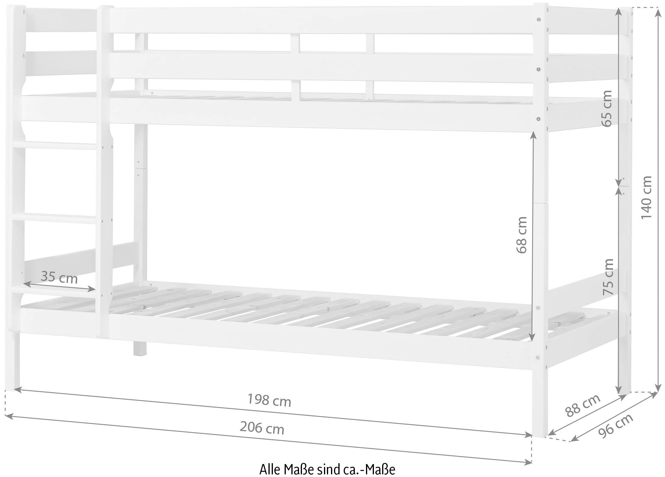 Hoppekids Etagenbett »ECO Comfort Kinderbett 90x200 oder 70x160 aus Massivholz in 4 Farben«, TÜV, FSC und Nordisches Umweltzeichen – wahlweise mit Matratzen