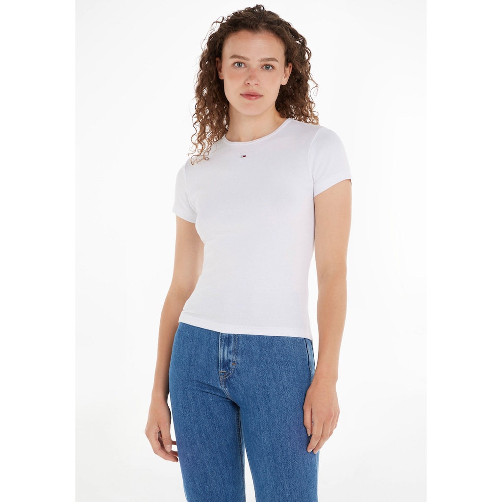 Tommy Jeans T-Shirt »TJW BBY ESSENTIAL RIB SS«, mit Tommy Jeans Logo-Flag