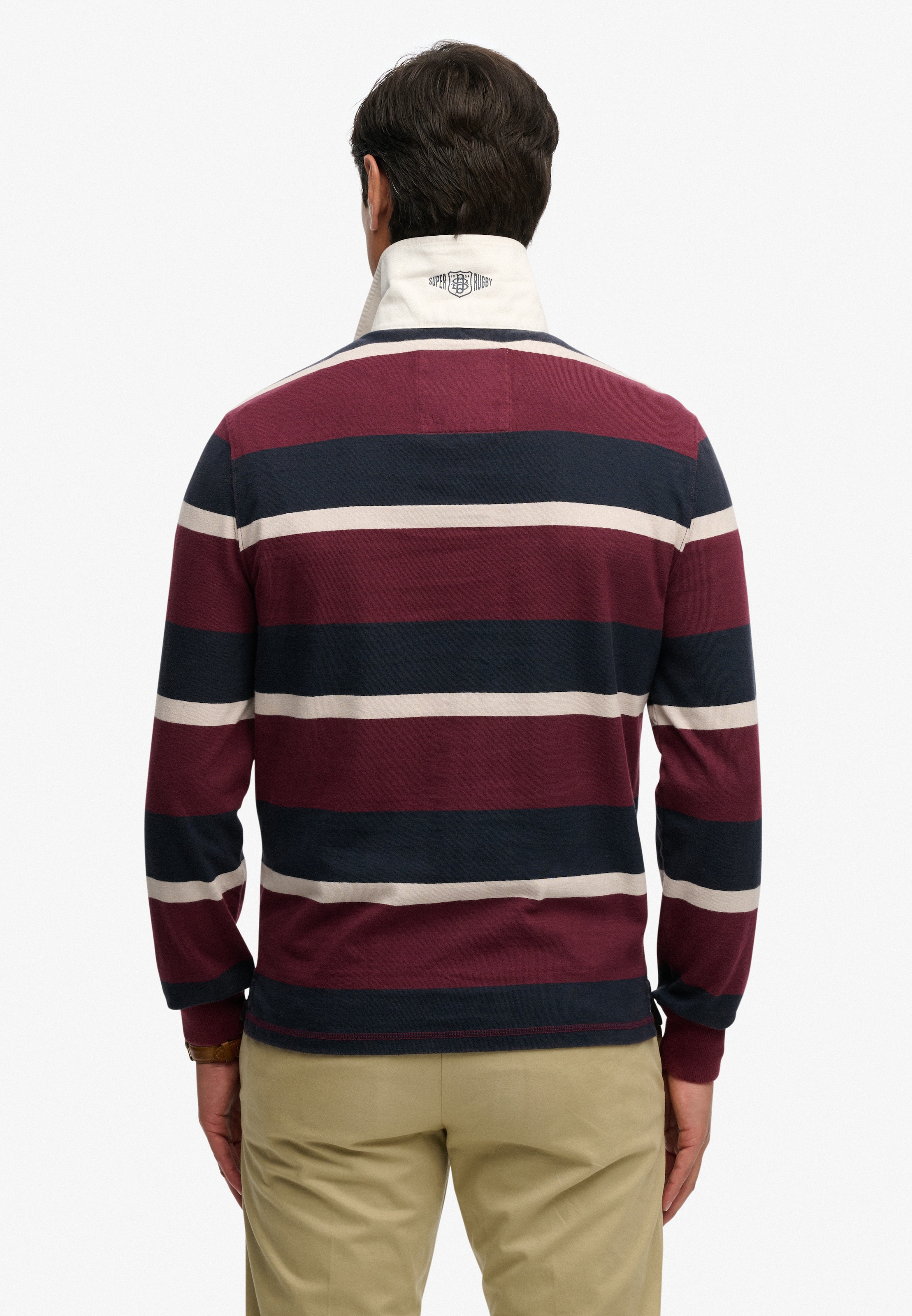 Superdry T-shirt à manches longues »DOUBLE EMBLEM STRIPE RUGBY« aus Baumwolle und Single Jersey, Relaxed Fit, gestreifte Optik
