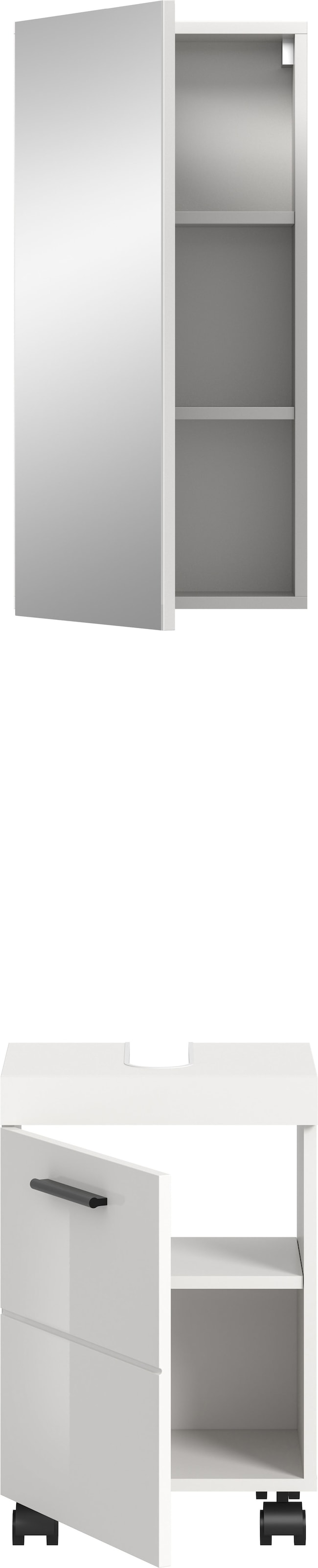 welltime Badmöbel-Set »AVON, Breite 40 cm, 2-teilige moderne Badkombination, auf Rollen« bestehend aus: Waschbeckenunterschrank & Spiegelschrank, 2 Stk. tlg.