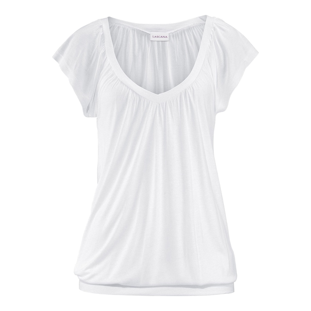 LASCANA V-Shirt, mit breitem Gummizugbund, T-Shirt mit V-Ausschnitt, Basic