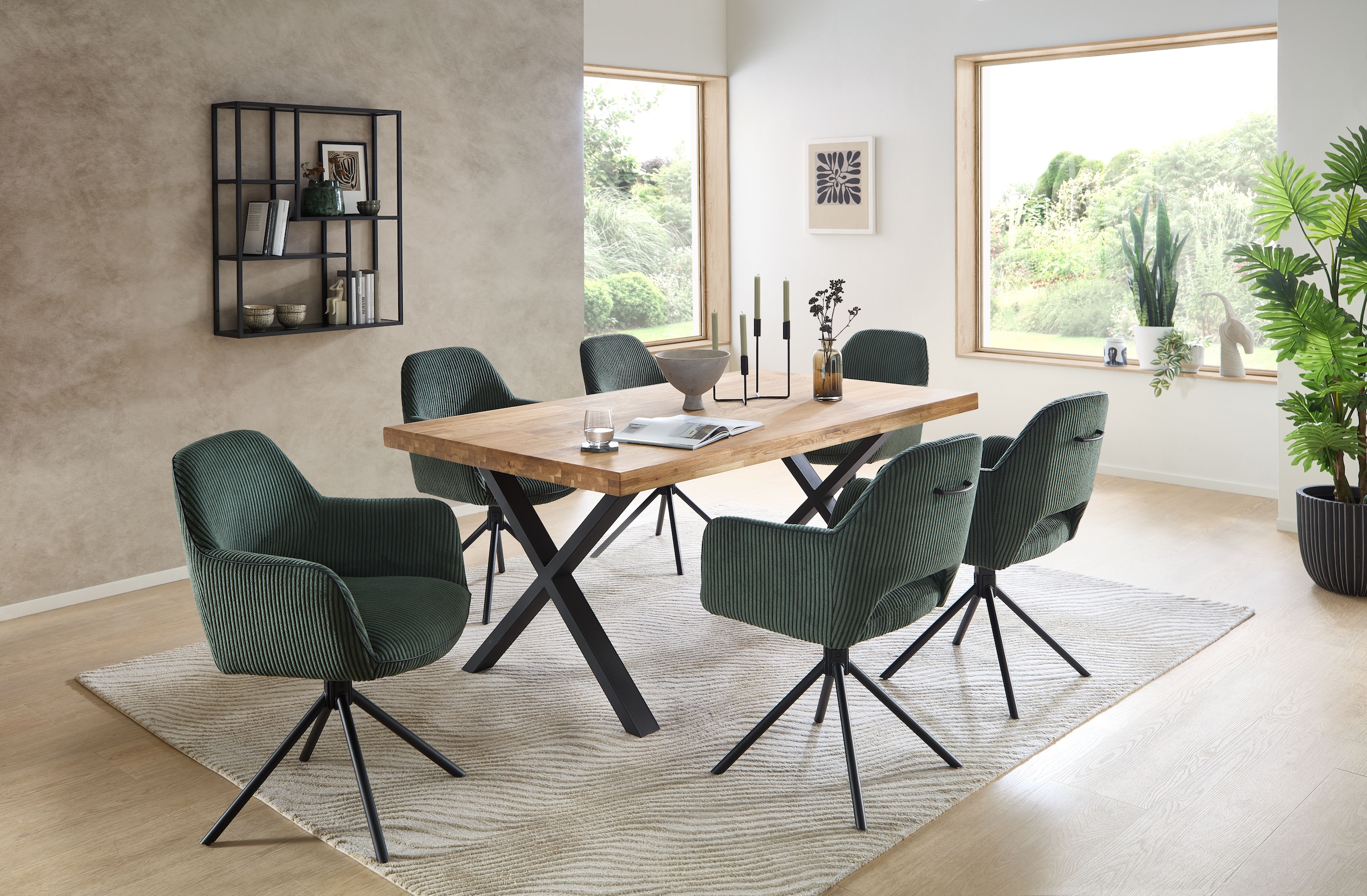 Stolkom Table de salle à manger »Chris Esszimmertisch Eiche Massivholz, BxHxT 110x47x70 cm« Gerade Kante, Industrial Style Eiche Massivholz