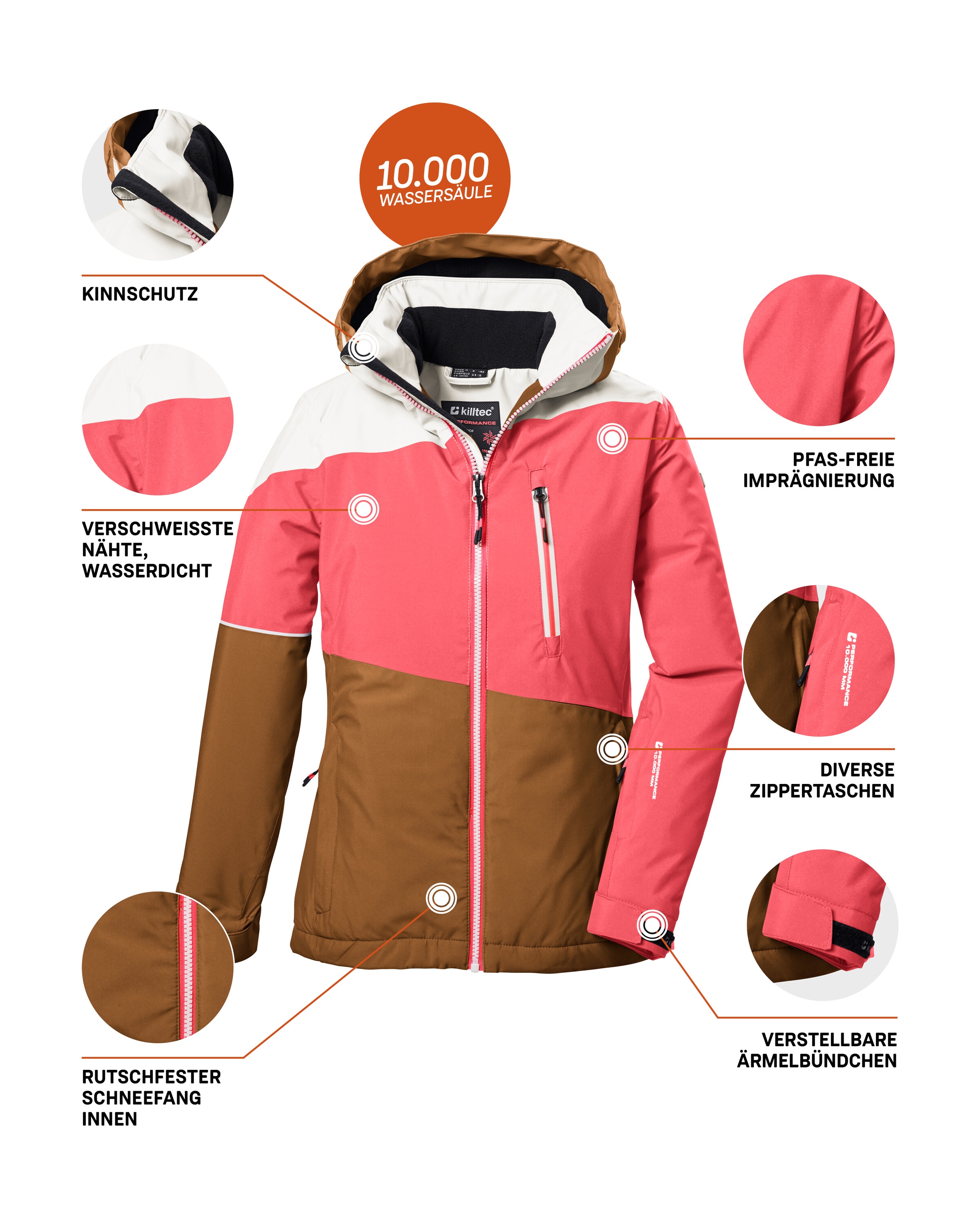 Killtec Veste de ski »KSW 331 GRLS SKI JCKT« Atmungsaktive, wasserdichte Jacke mit Fleece-Innenseite, Skipasstasche