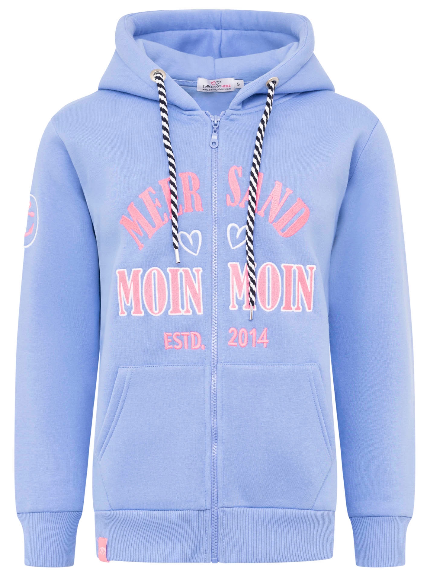 Zwillingsherz Veste sweat »"Moin Moin"« capuche, manches longues, fermeture éclair, mode, marin, cordon de serrage