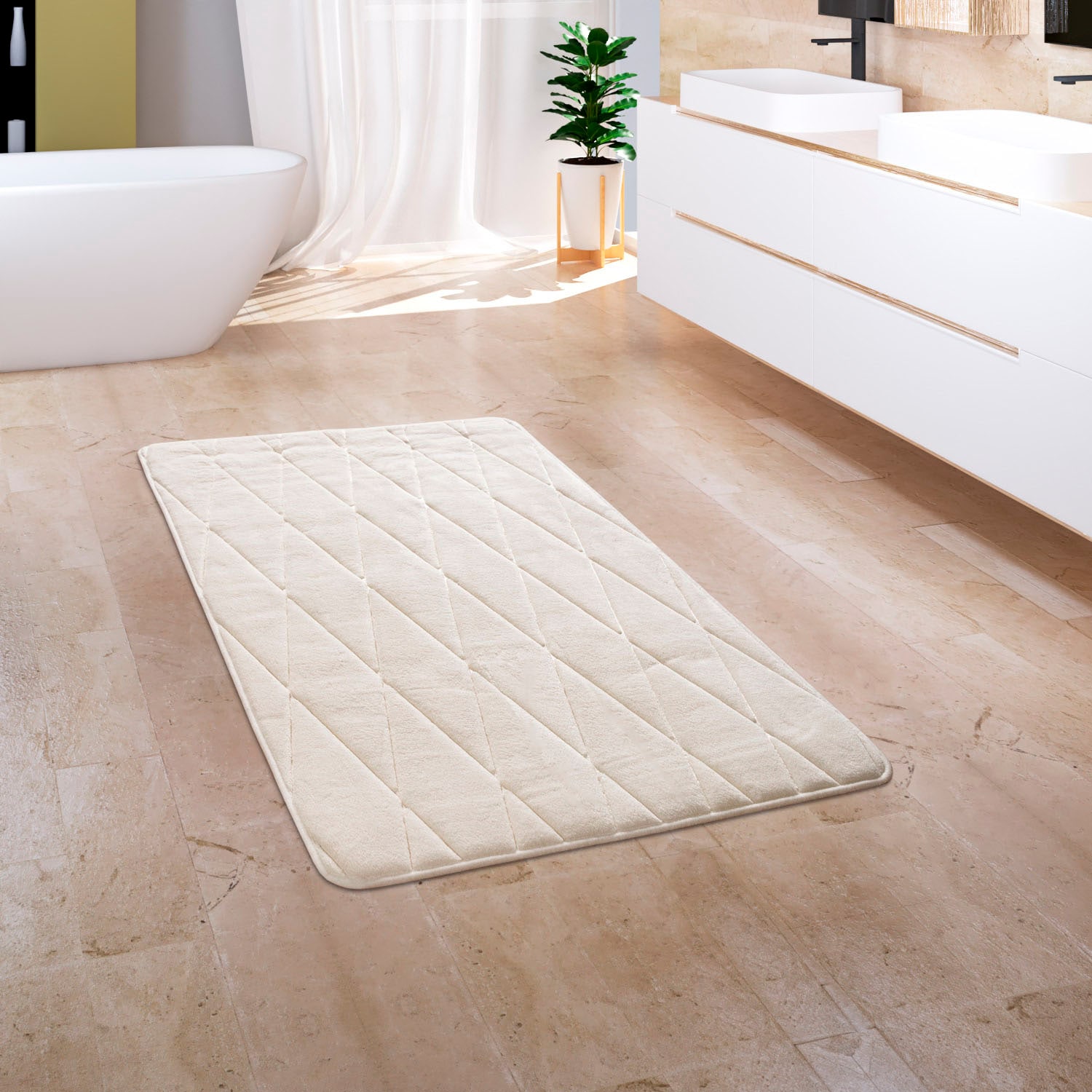 Paco Home Badematte »Corby 254, Memory-Schaum Effekt«, rutschhemmend beschichtet, fussbodenheizungsgeeignet, Badteppich, Uni Farben, Rauten Muster, Hoch-Tief Effekt