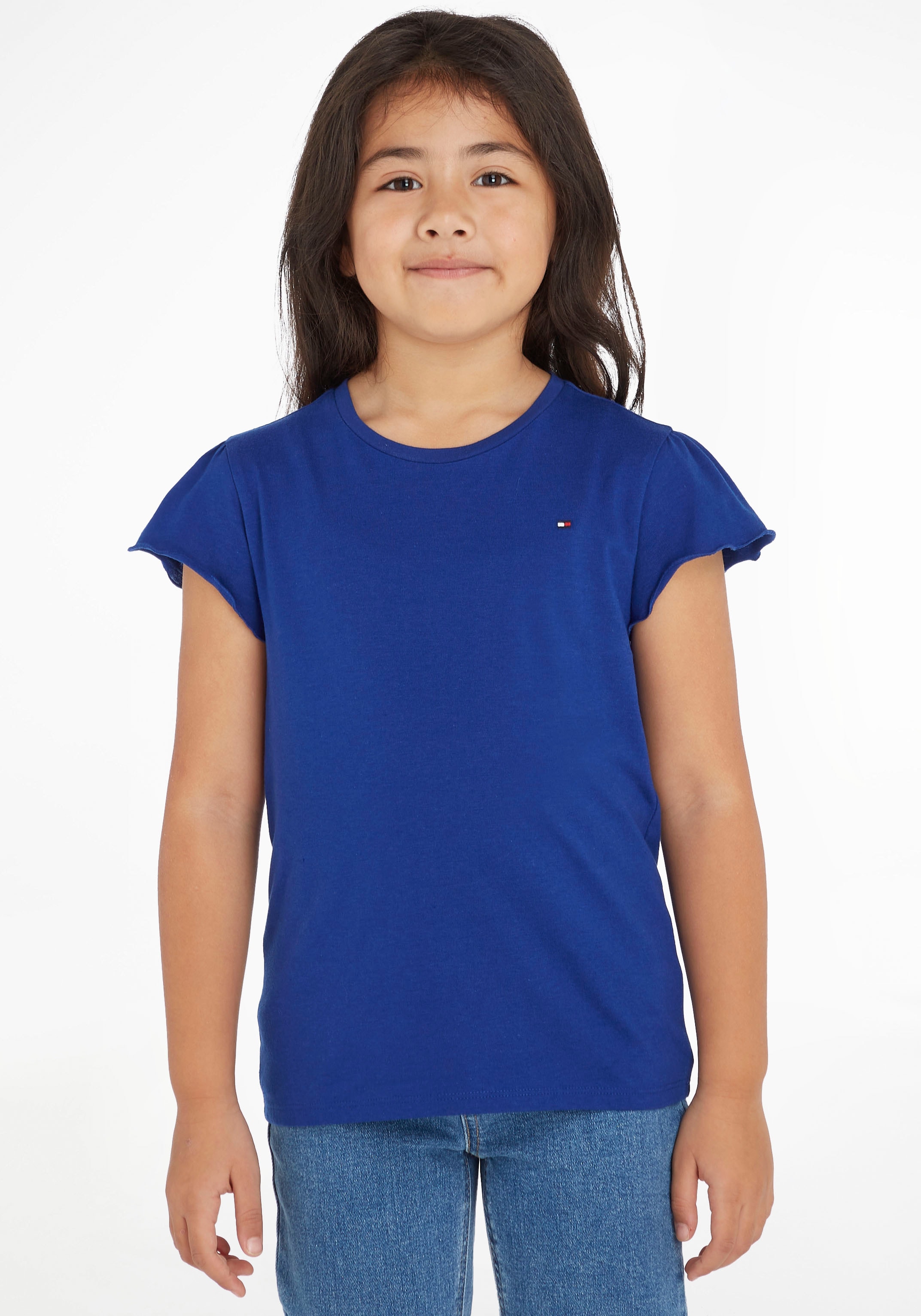 Tommy Hilfiger T-Shirt »ESSENTIAL RUFFLE SLEEVE TOP«, mit gewelltem Saum