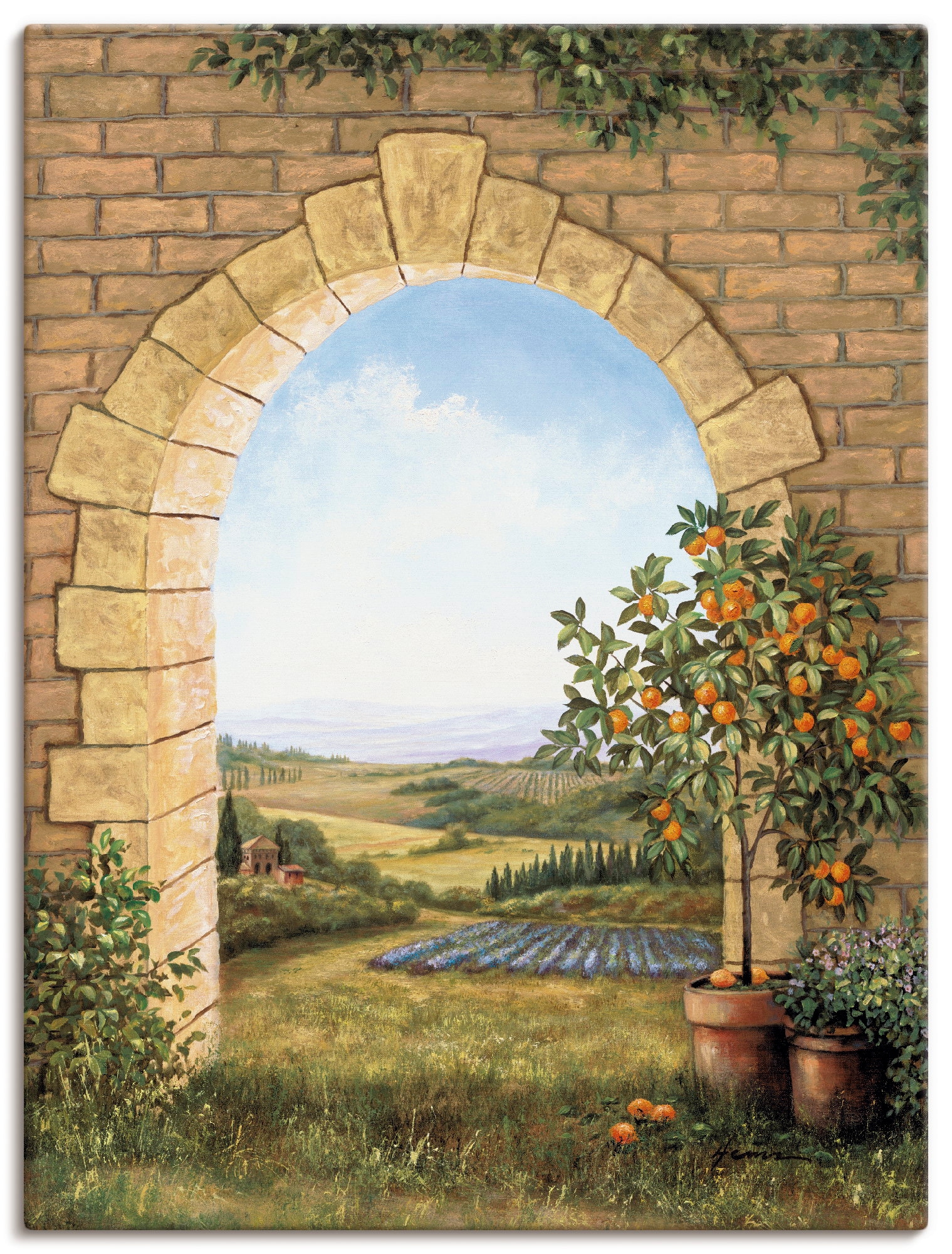 Image of Artland Wandbild "Orangenbaum vor dem Torbogen" Fensterblick 1 Stk. tlg. als Alubild, Leinwandbild, Poster in verschied. Grössen