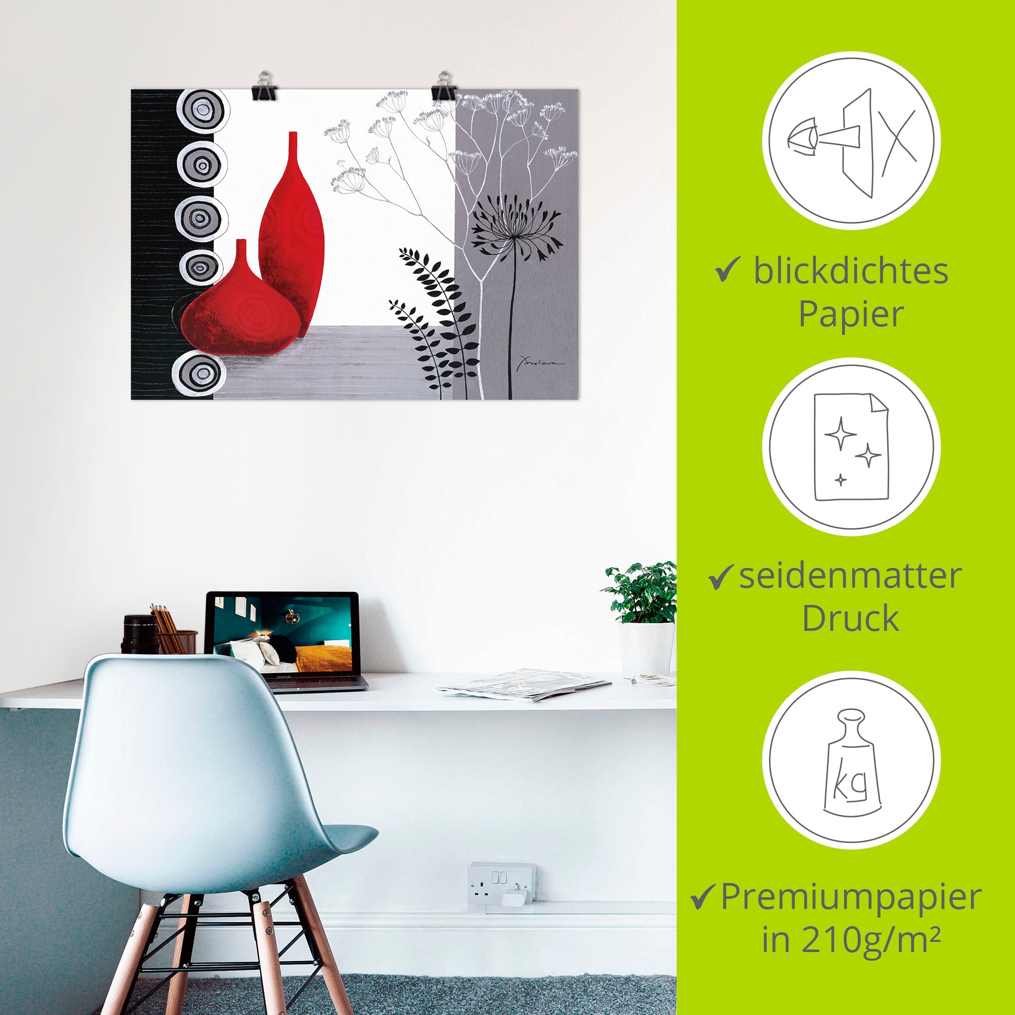 Artland Wandbild »Rote Vasen«, Vasen & Töpfe, (1 St.), als Leinwandbild, Poster in verschied. Grössen