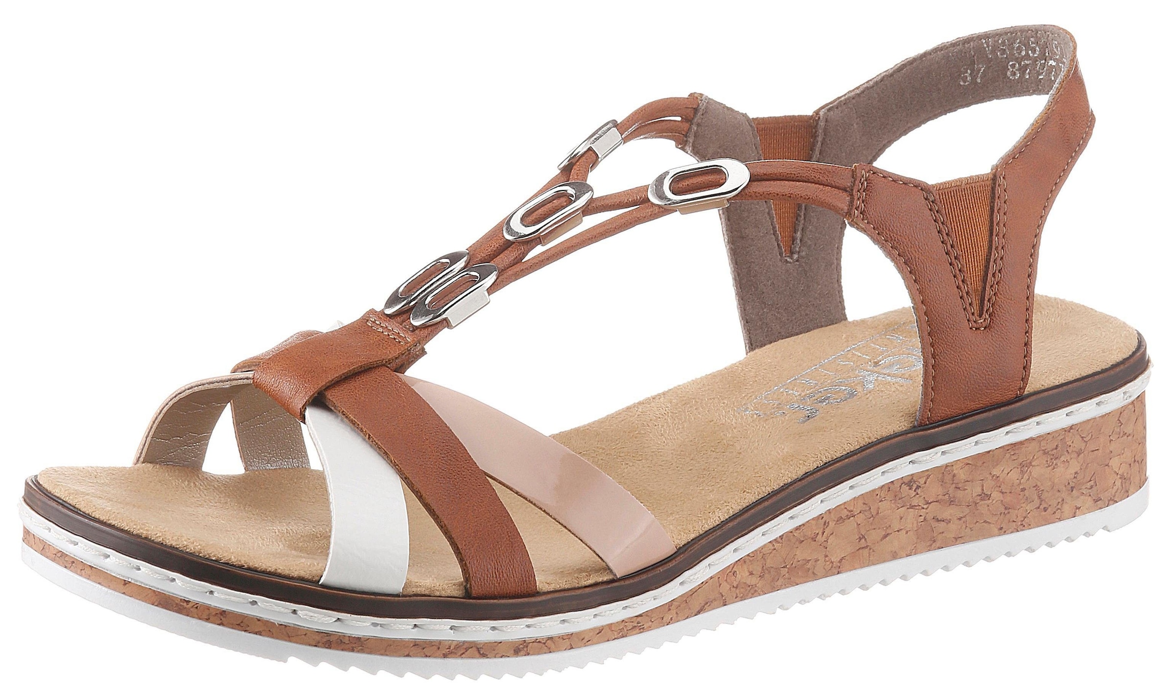 Rieker Riemchensandale, Sommerschuh, Sandalette, Keilabsatz, mit Accessoires verziert