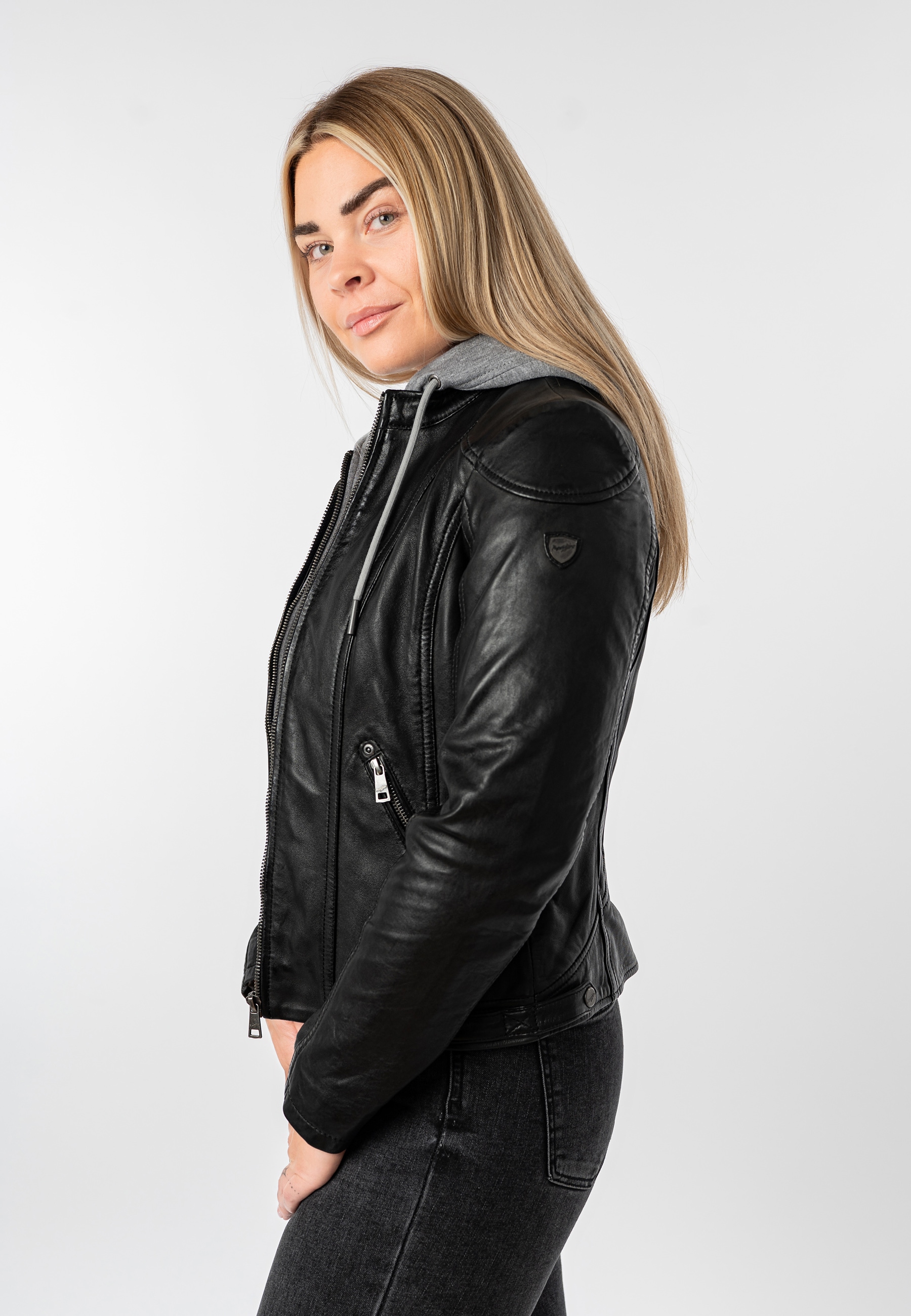 Mauritius Veste en cuir »MWAmmy« mit Kapuze mit abnehmbarer Kapuze