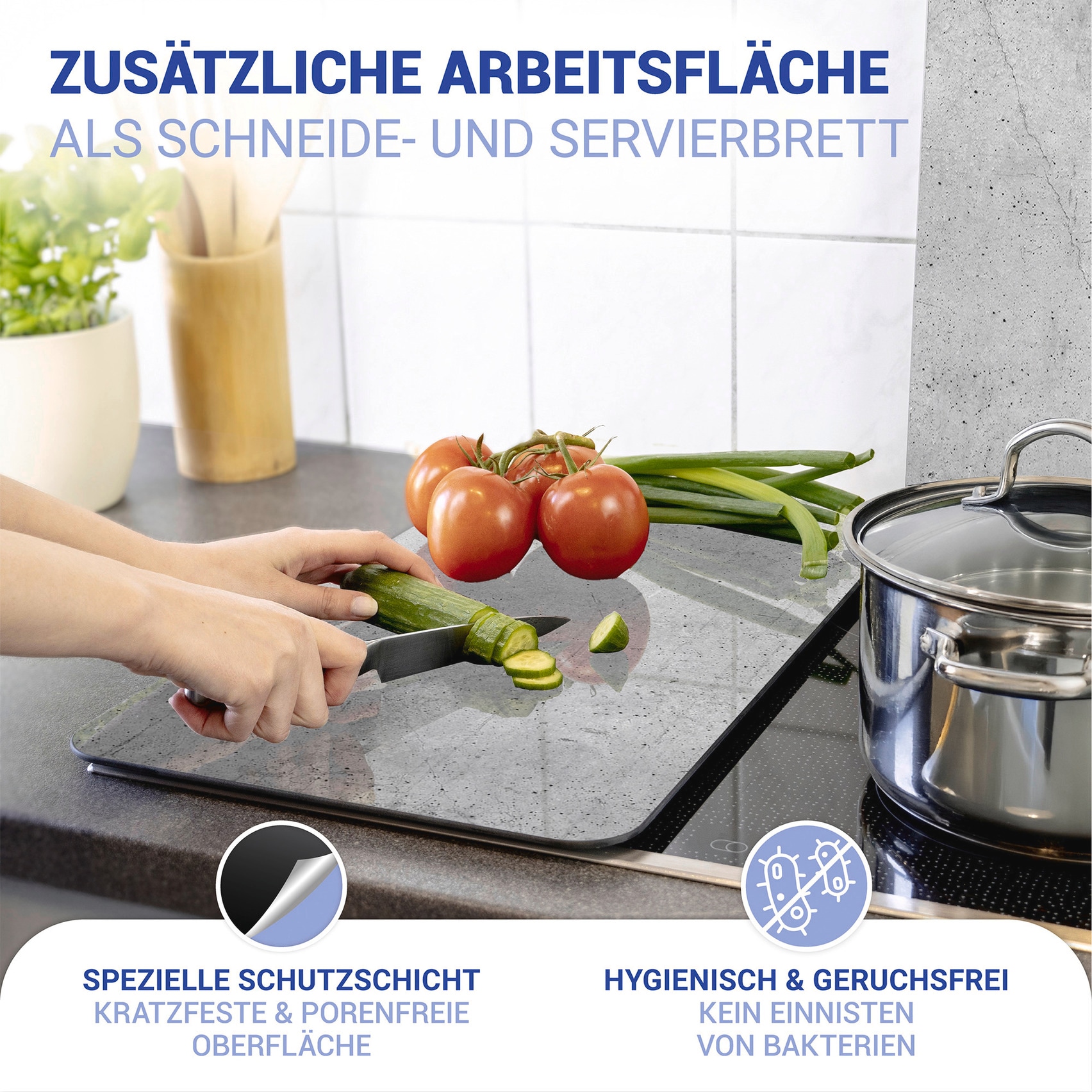 WENKO Herd-Abdeckplatte »Universal Modell Beton«, (Set, 2 tlg.), Herdabdeckung für alle Herdarten, kratzfest, mit rutschfesten Füssen